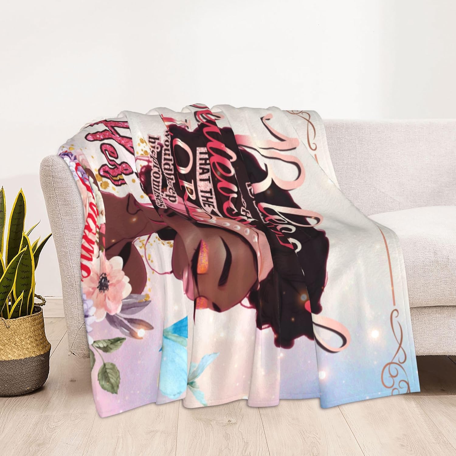 Manta afroamericana personalizada, tamaño Queen, niña negra, mujeres afro, con cita inspiradora, manta de franela para dormitorio, cama, mantas