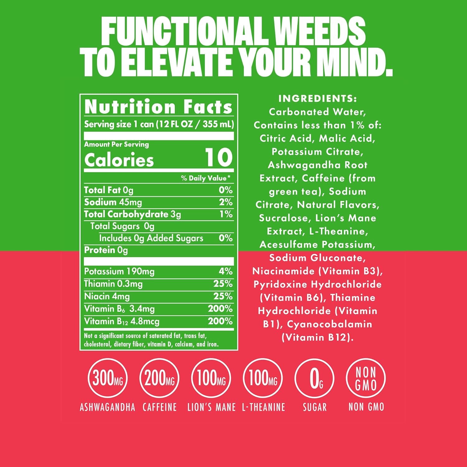 GYM WEED Adaptogen Power Drink, paquete variado 1  (paquete de 12)  Adaptógenos + cafeína con cero azúcar  Ashwagandha, melena de león, L-teanina y