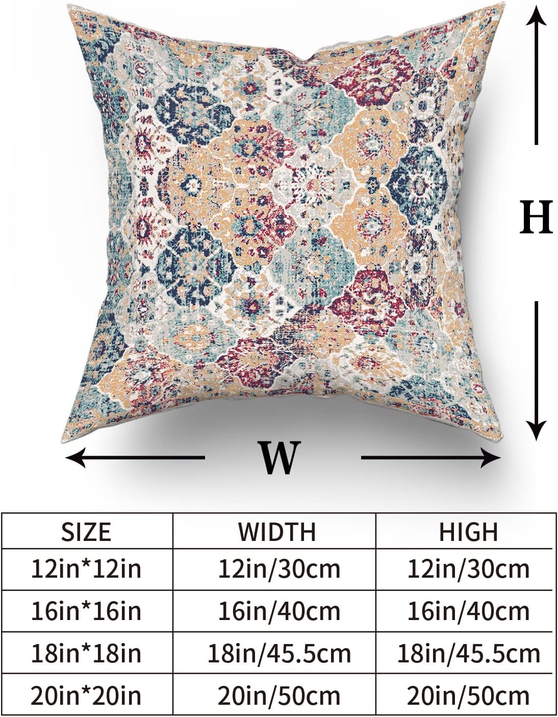 Kawani Juego de 2 fundas de almohada de estilo bohemio étnico bohemio de 18 x 18 pulgadas, color verde azulado, rojo, naranja, azul, alfombra