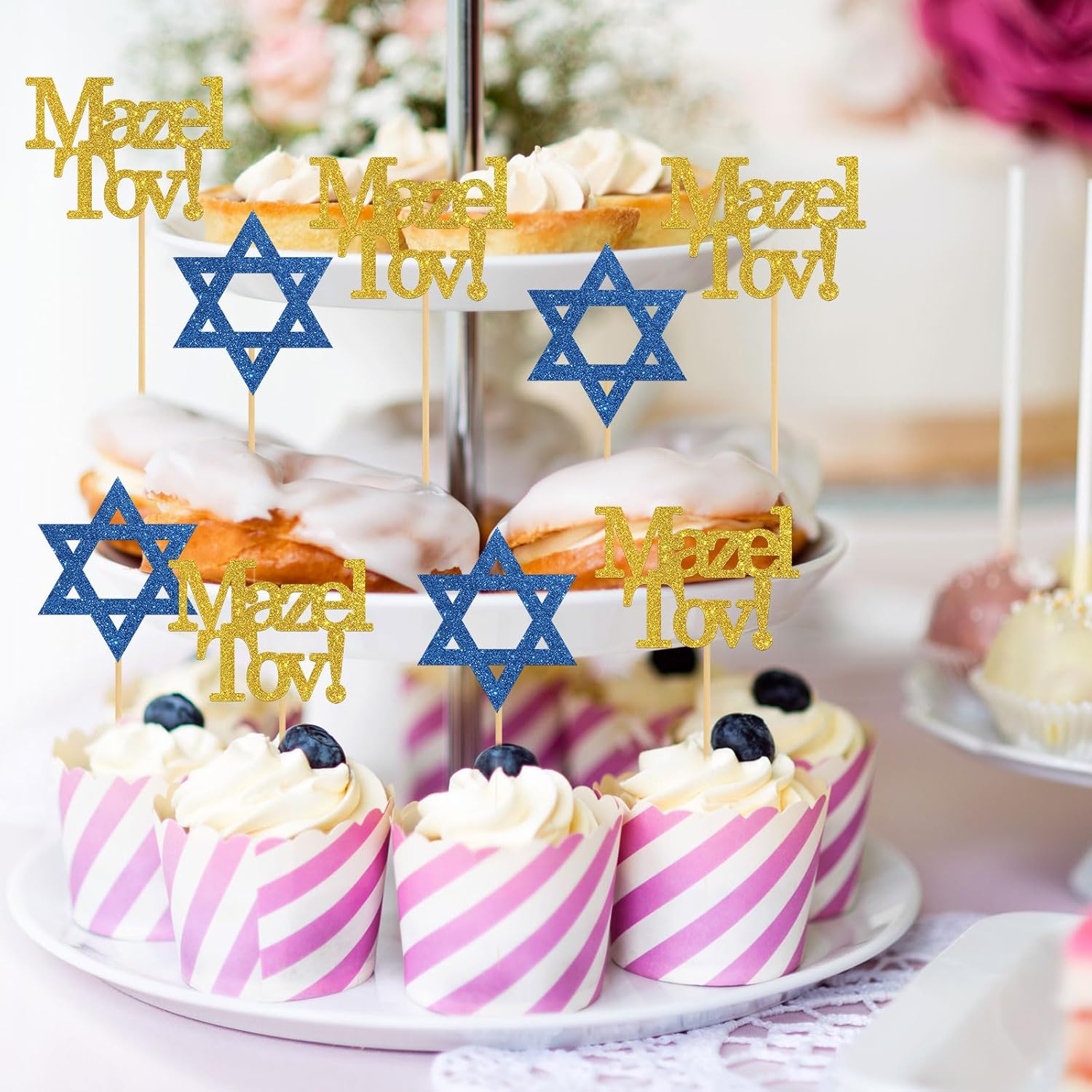 Mazel Tov – Decoración para cupcakes, decoraciones de fiesta de felicitación, compromiso, baby shower, bar mitzvah, cumpleaños, boda, suministros de
