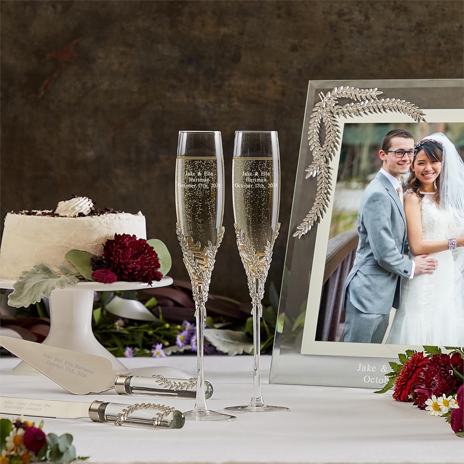 THINGS REMEMBERED Juego de flauta de champán con pavé de compromiso de boda personalizado grabado Athena (personalización gratuita)