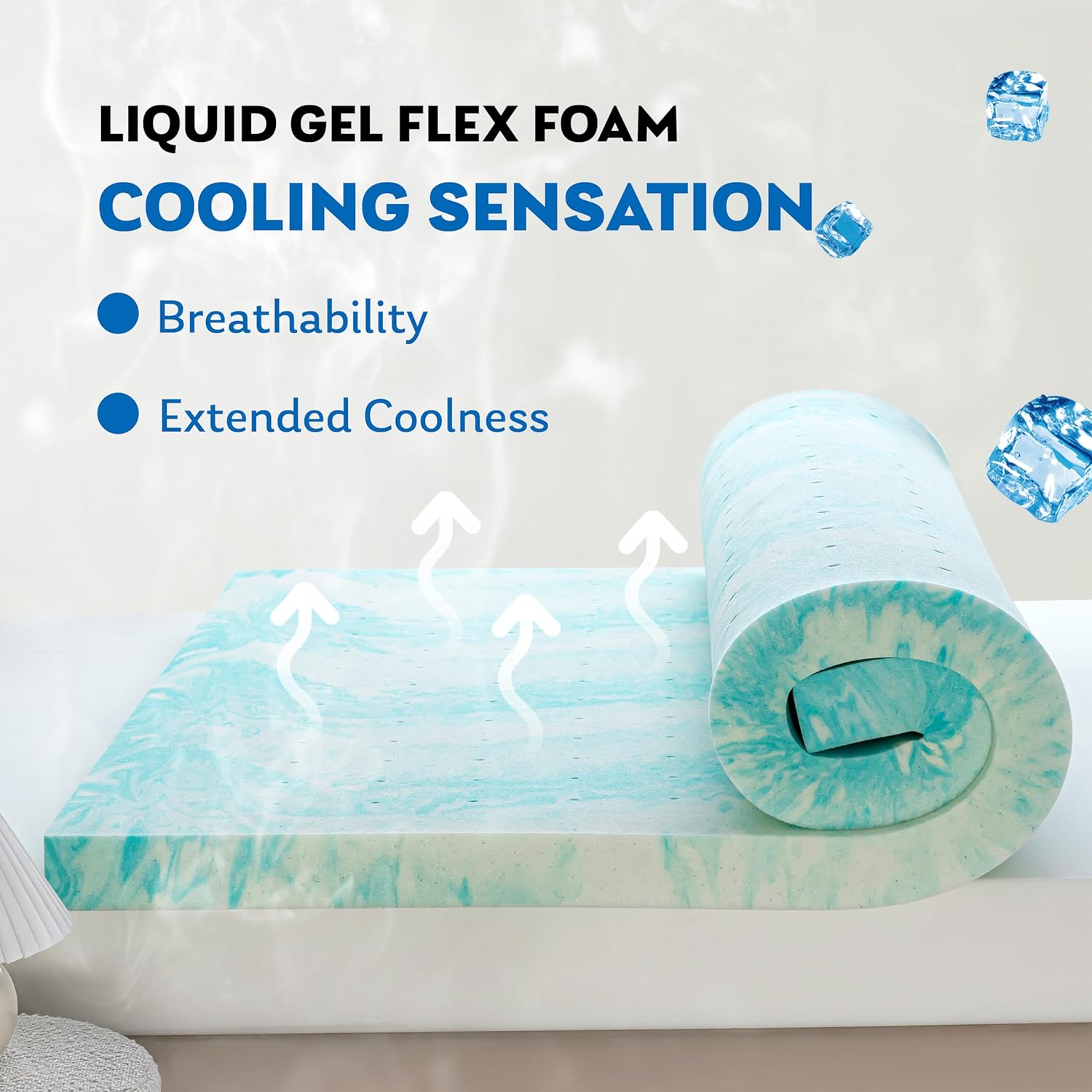 Colchón de espuma viscoelástica individual de 3 pulgadas, infusión de gel, certificado CertiPUR-US, esenciales para el dormitorio, decoración azul