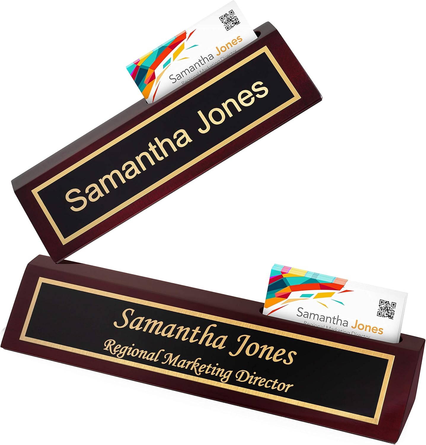 Providence Engraving Placa de nombre de escritorio de madera personalizada para oficina, grabado láser personalizado con soporte para tarjetas de