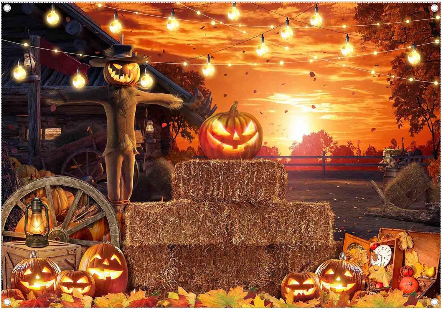 ZTHMOE Telón de fondo de fotografía de Halloween de poliéster de 7 x 5 pies, diseño de calabaza de diablo sombrío, horrible espantapájaros, cartel