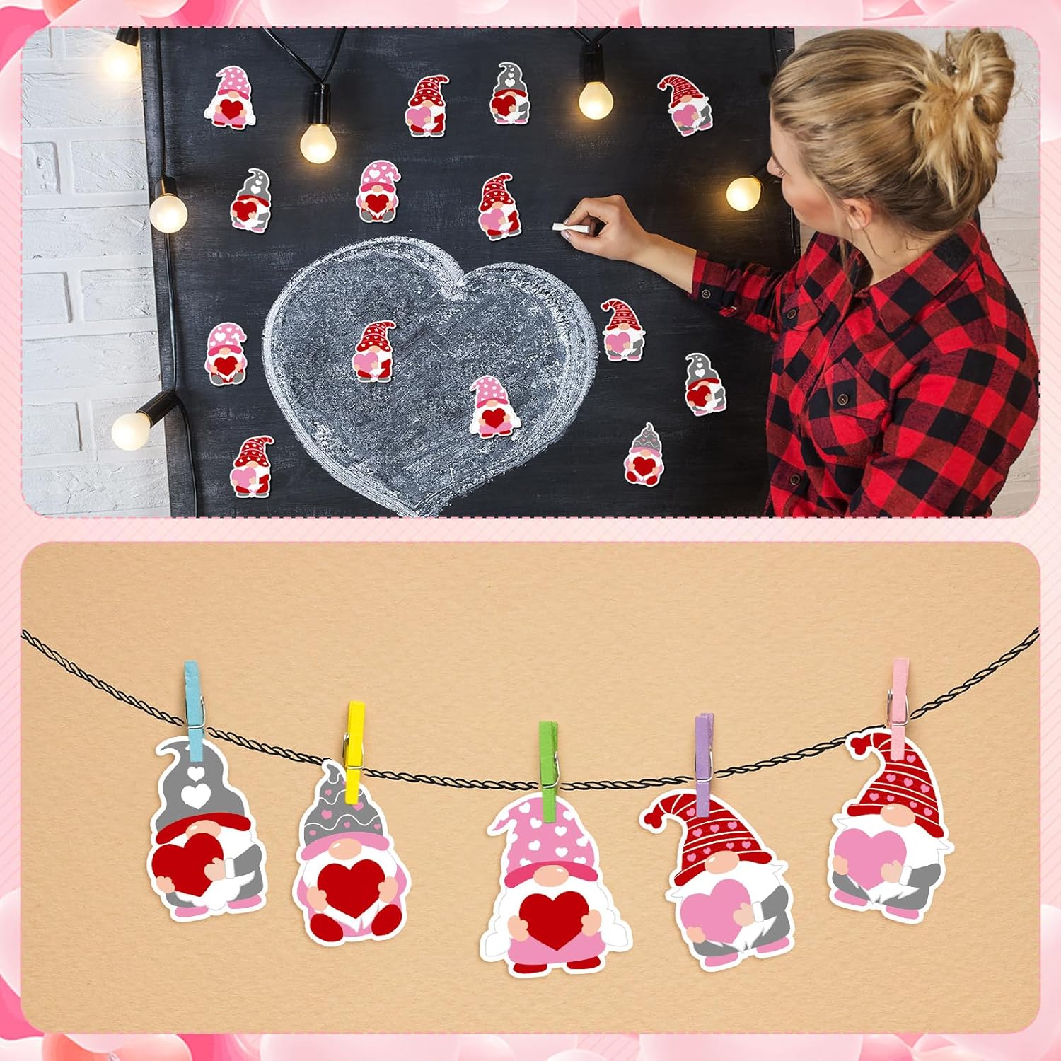 Zonon 90 piezas de recortes de corazón de gnomo, decoración de tablón de anuncios para oficina, aula, fiesta, tablón de anuncios, pizarra de pared,