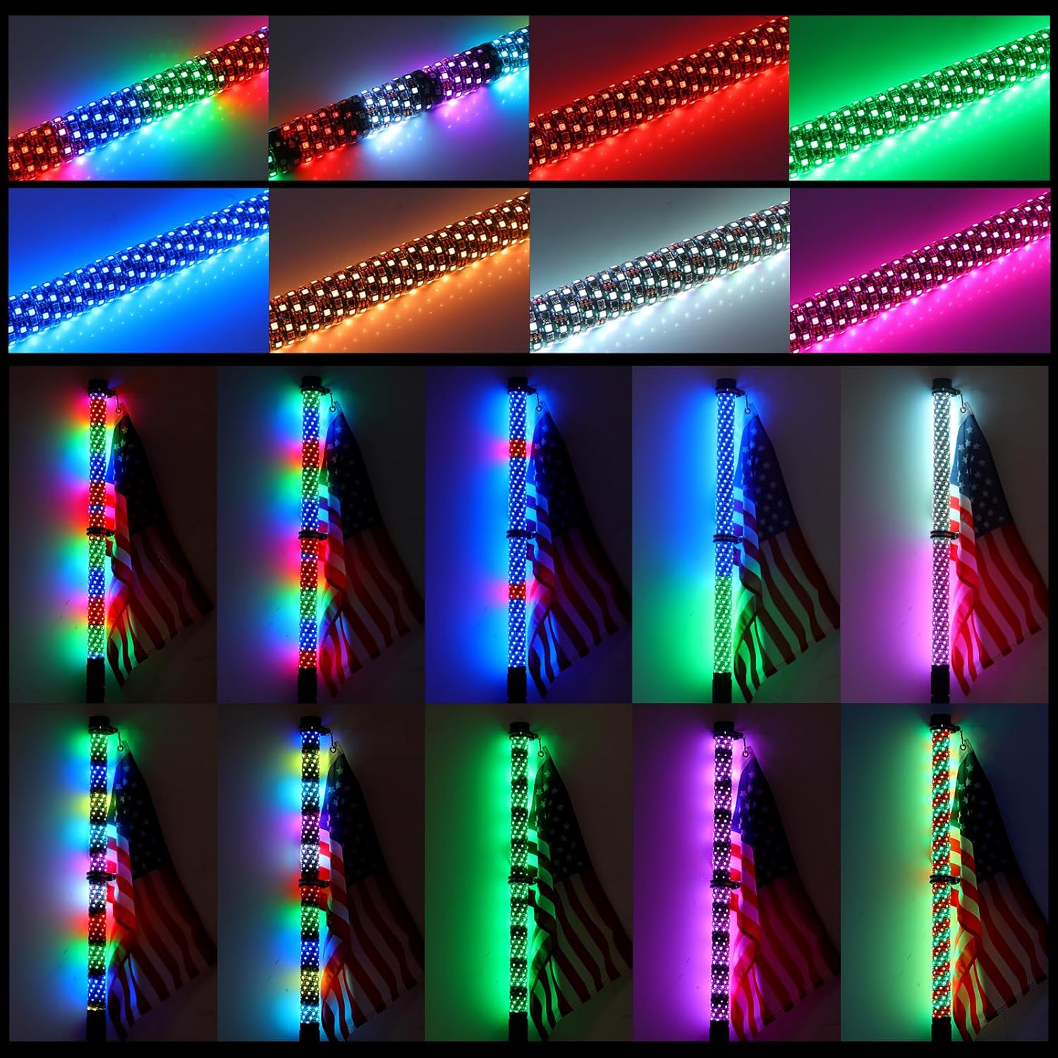 2 luces de látigo de grasa de 2 pies UTV con interruptor basculante, antena de alto brillo látigos lado a lado con direcciónfreno y ajuste inverso