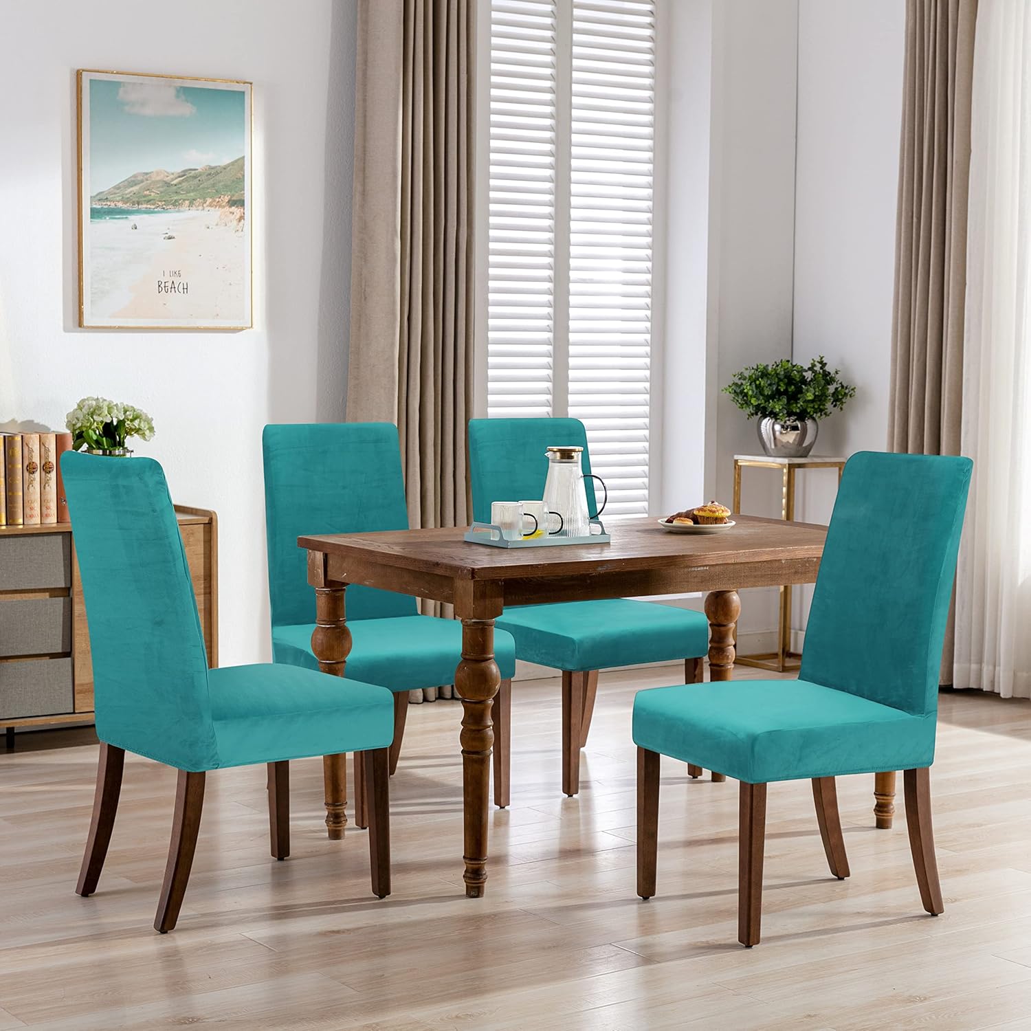 smiry – Fundas para sillas de comedor de terciopelo elástico y suave, extraíbles, Terciopelo, Verde (Peacock Green)