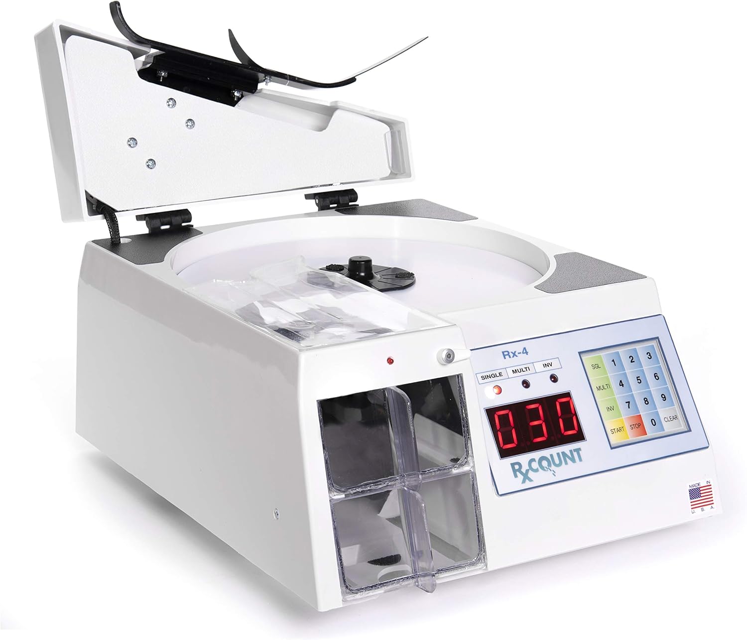 Rx-4 Máquina automática de conteo de píldoras – Contador farmacéutico de mesa digital compacto para farmacias, médicos y veterinarios.
