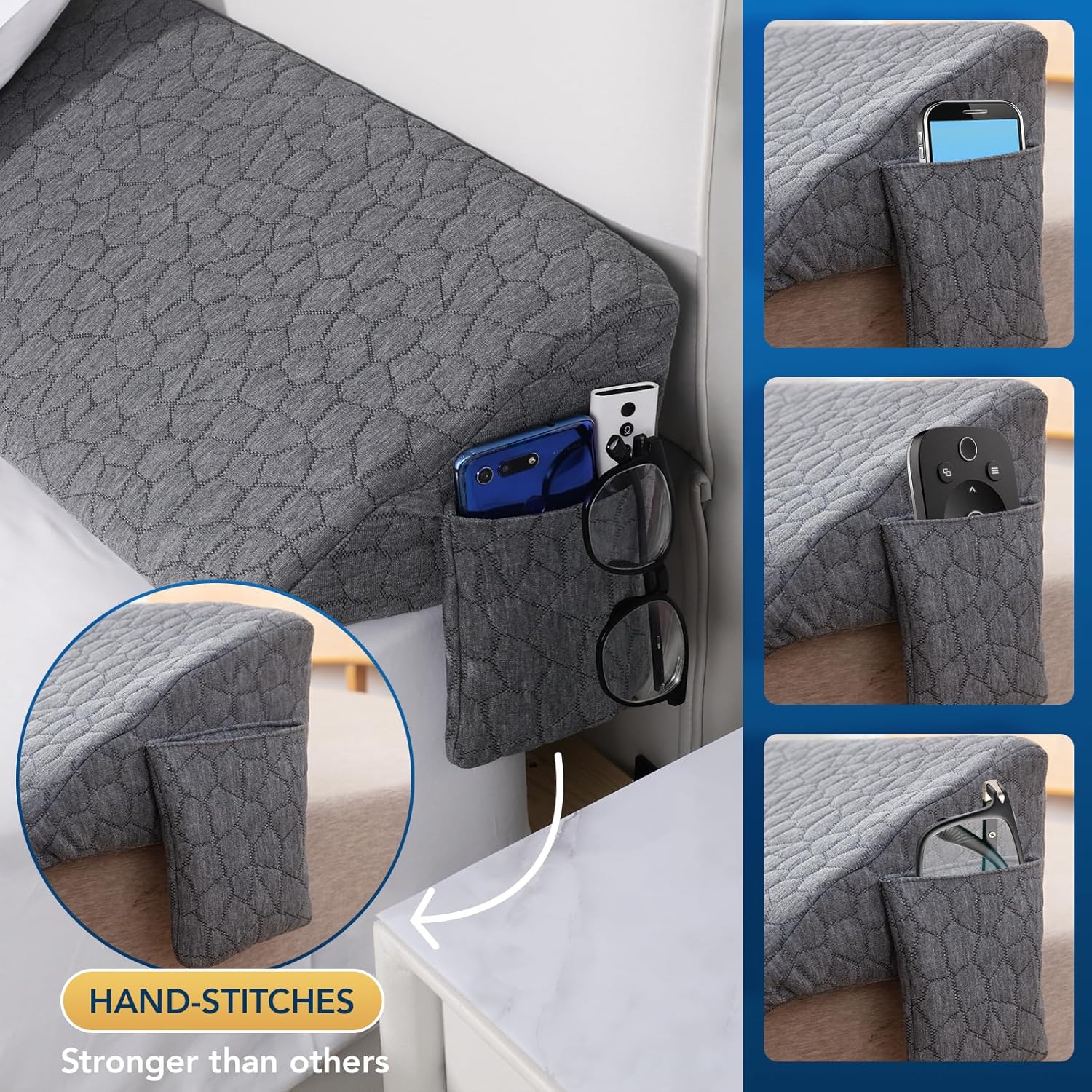 Teemour Almohada de cuña de tamaño individual (39 x 10 x 6 pulgadas), almohada de cuña triangular, almohada larga, relleno de huecos de cama (0-7
