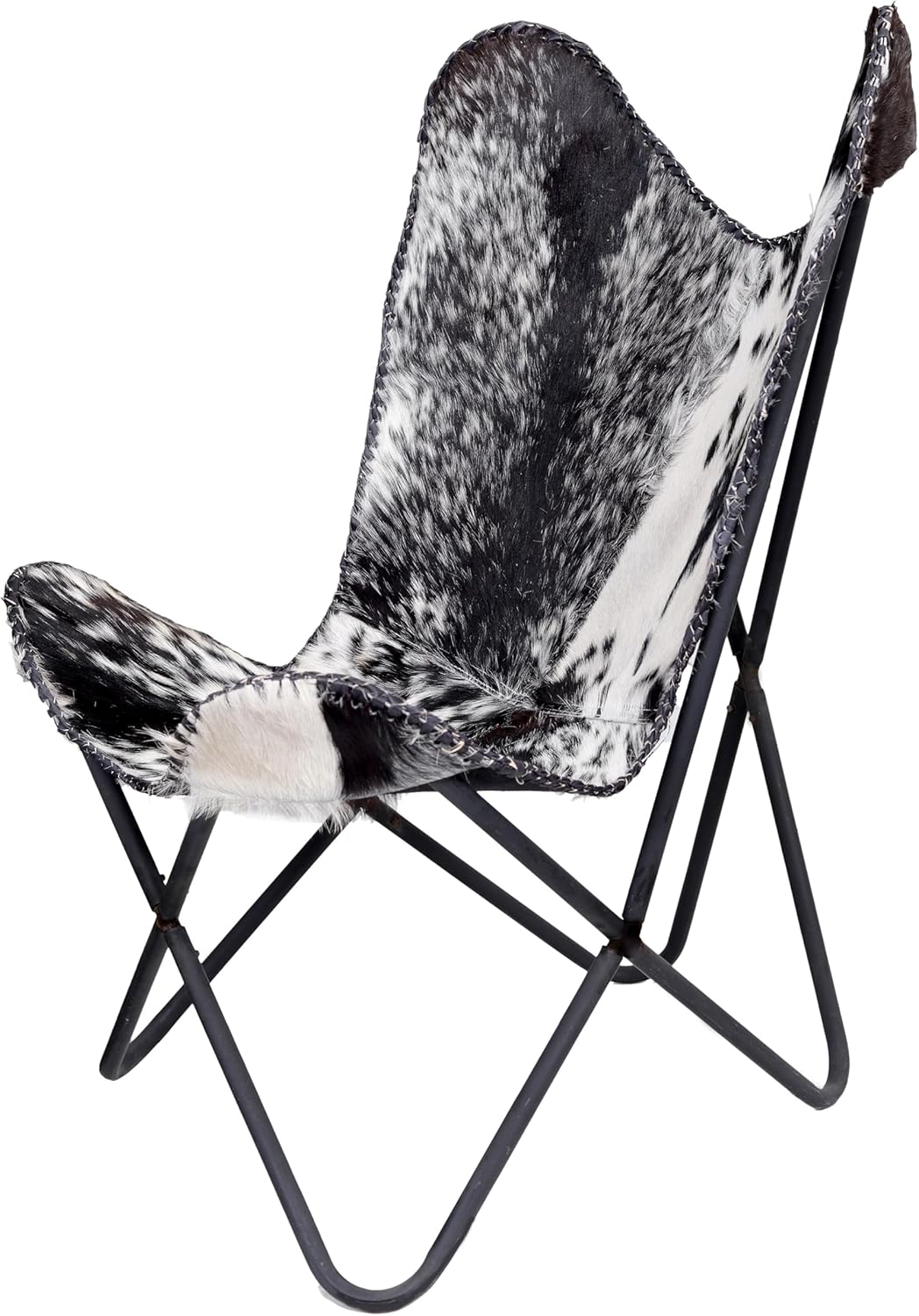 Silla de mariposa de cuero hecha a mano para sala de estar – Silla lateral de cuero Stich Silla mariposa marrón blanco