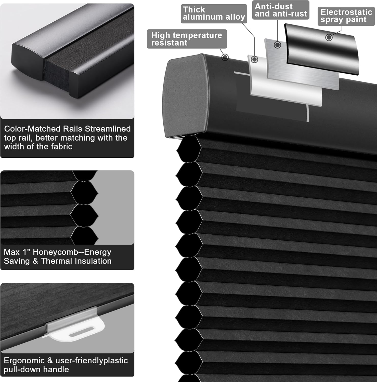 Boolegon Persianas celulares con filtro de luz inalámbrica, persianas de panal personalizadas con aislamiento térmico para el hogar, dormitorio,