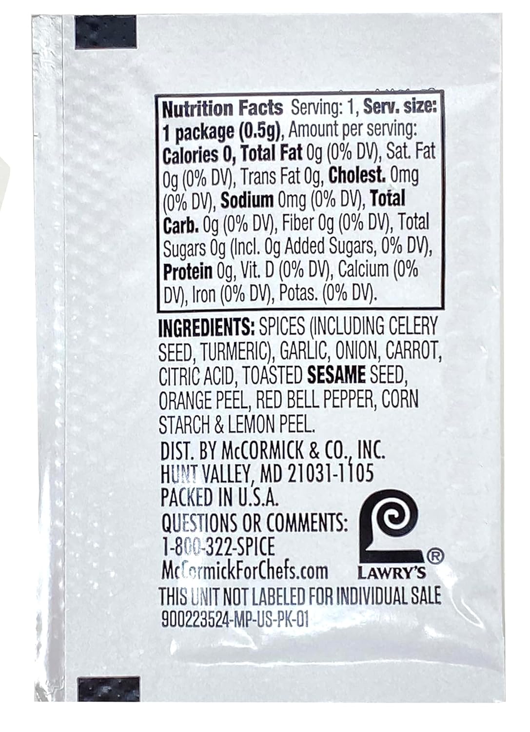 Lawry’s – Paquetes de condimentos sin sal, sin sal, 17 paquetes individuales de condimentos sin sal, paquetes de especias sin sal, paquetes de