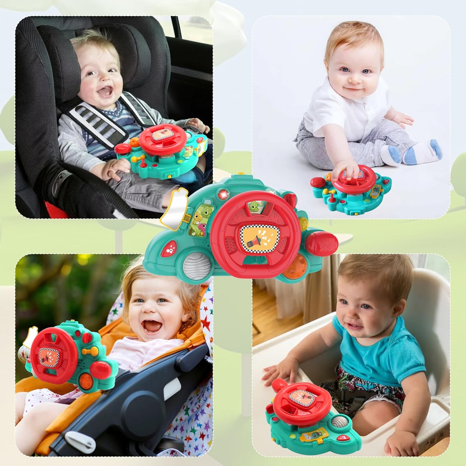 HANMUN Juguetes de asiento de automóvil para bebé, juguete para volante de automóvil con luces musicales y sonidos de conducción, juguetes para