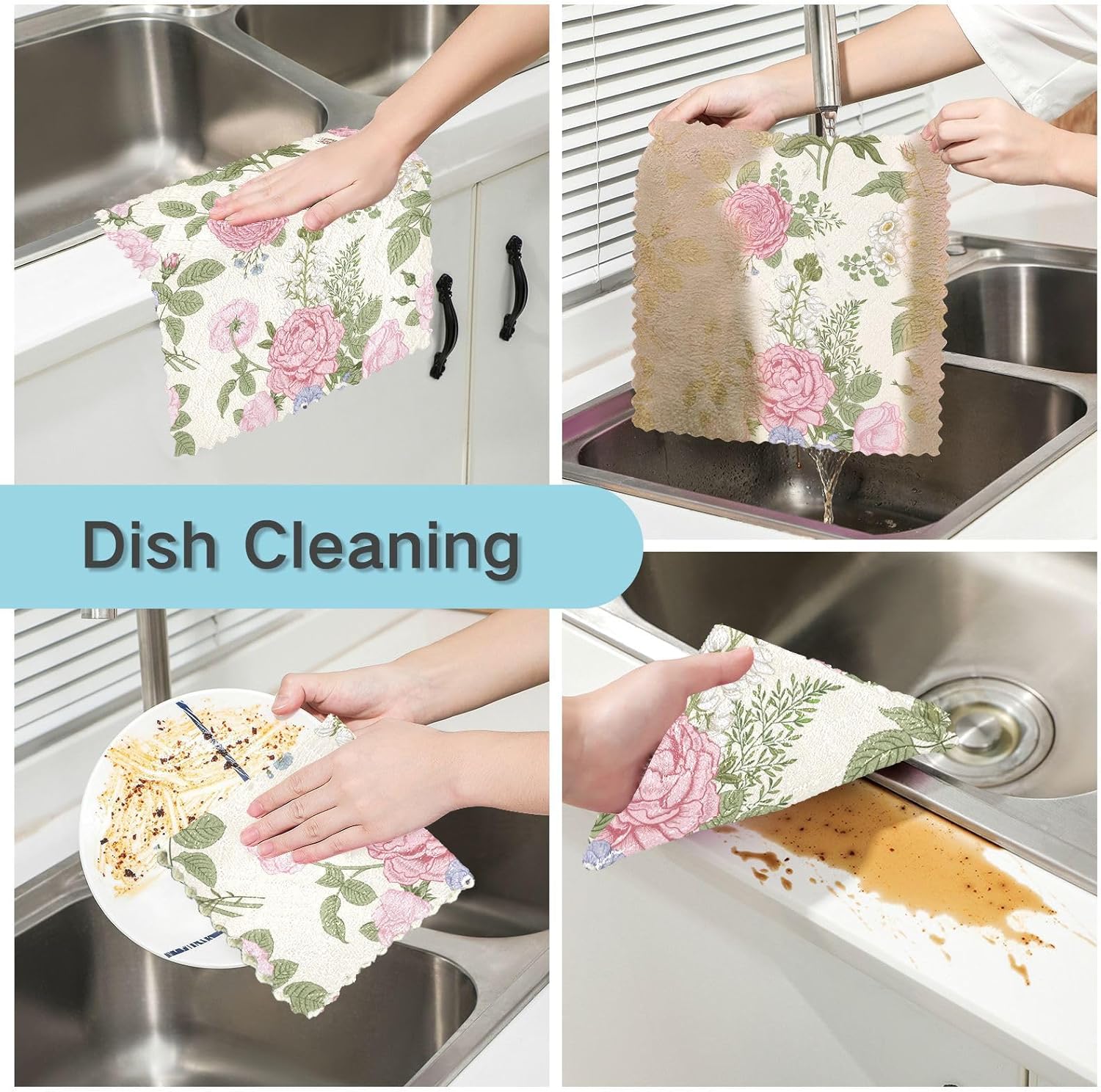 FRODOTGV Blooming Garden Flowers Quality Print Microfiber Dish Towels Quick Dry 6 Pack Microfiber Towel for Restaurant Oven