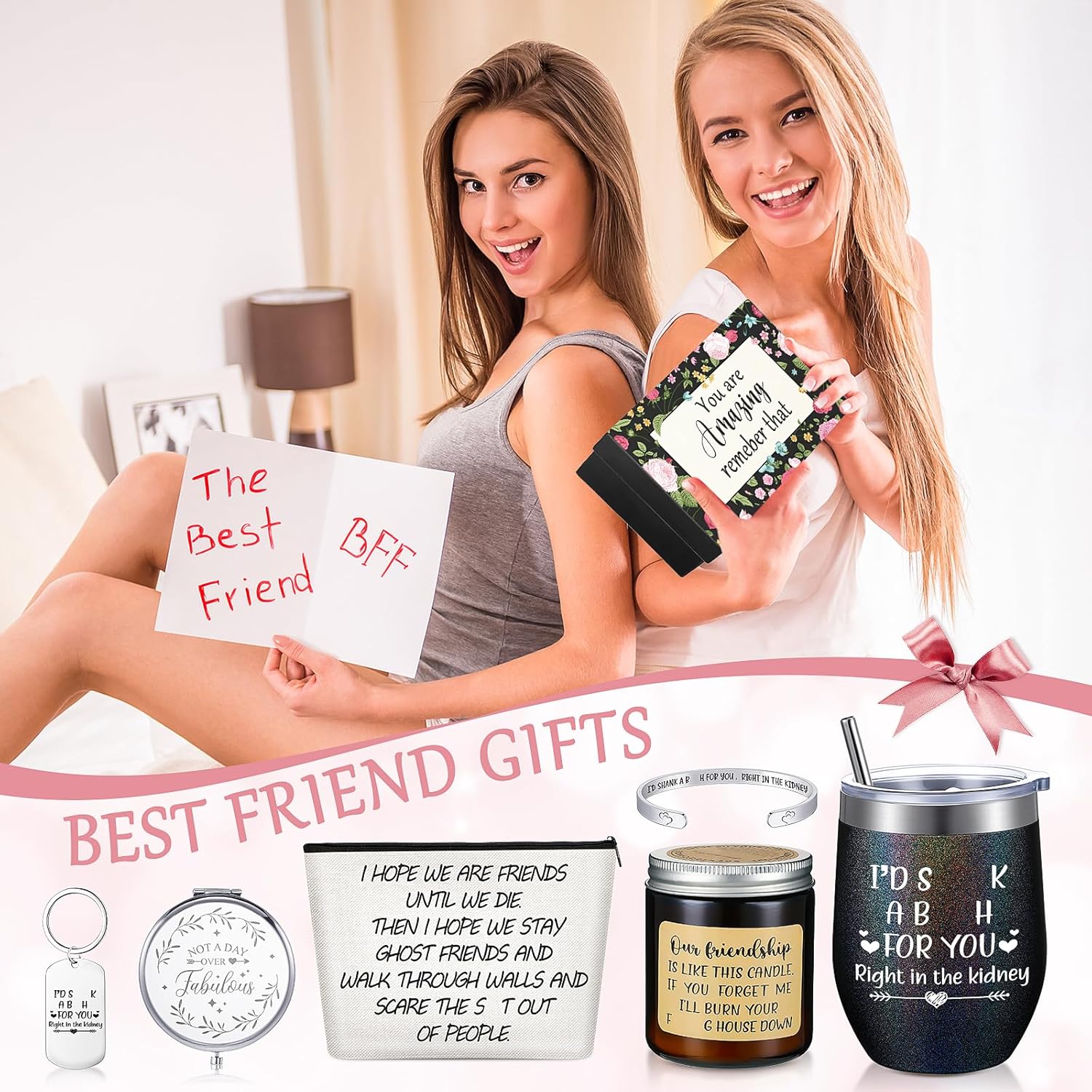 Cunhill 6 piezas de regalos de cumpleaños para el día de San Valentín, regalos de amistad para mujeres, amigas, mujeres, vasos con pajilla, velas