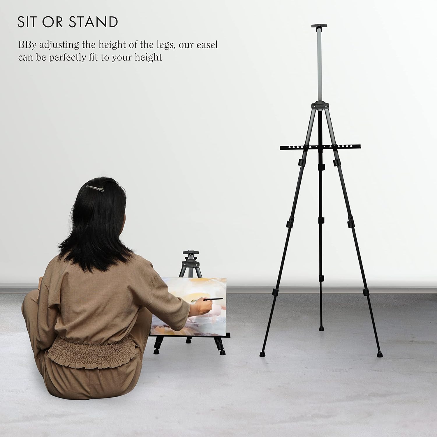 ARTIFY – Soporte de caballete de doble nivel de 66 pulgadas, altura ajustable de 22 a 66 pulgadas, trípode para pintar y exhibir con una bolsa de