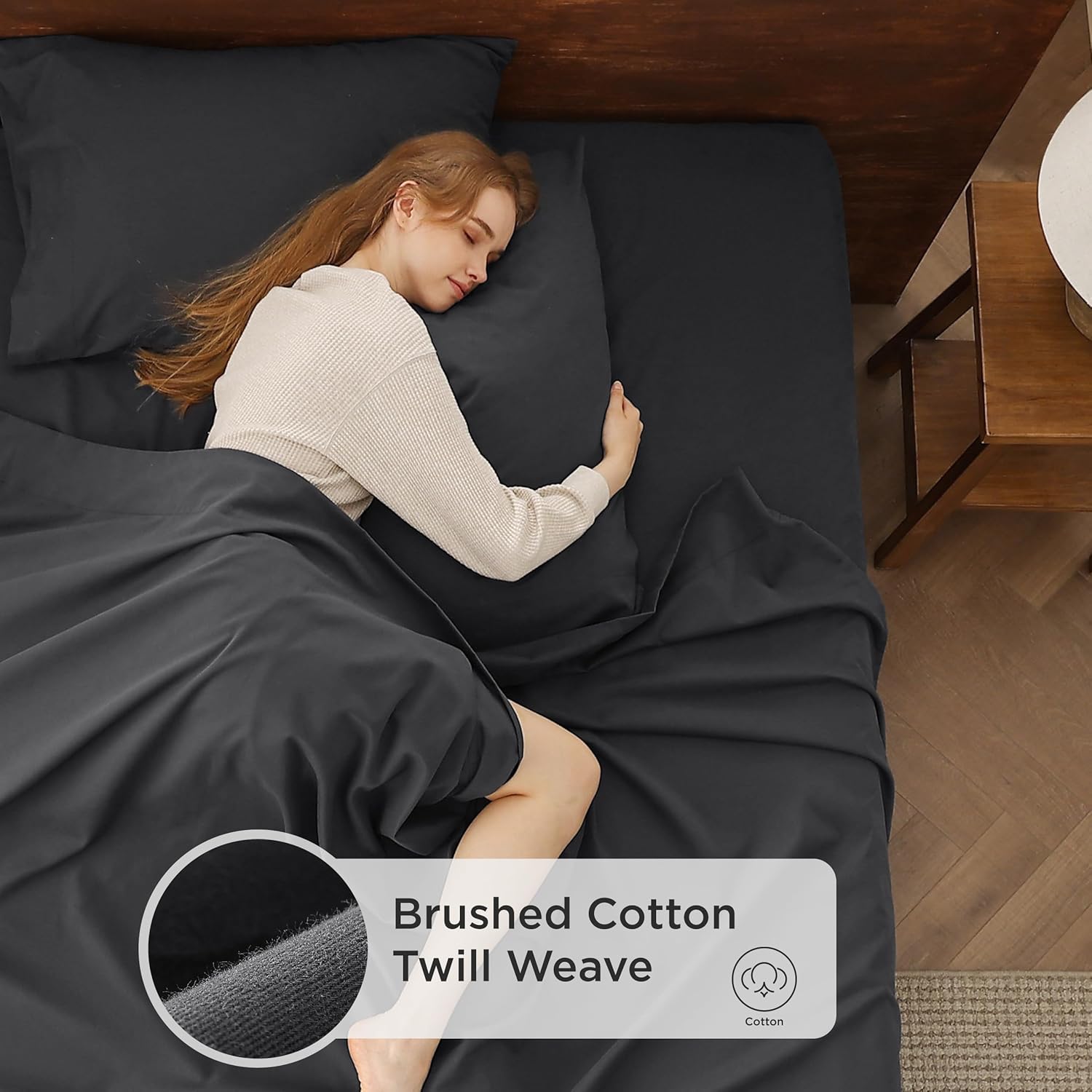 Bedsure Juego de sábanas de franela cepillada tamaño individual, 100% algodón, sábanas extra suaves, color gris carbón, sábanas cálidas con bolsillo