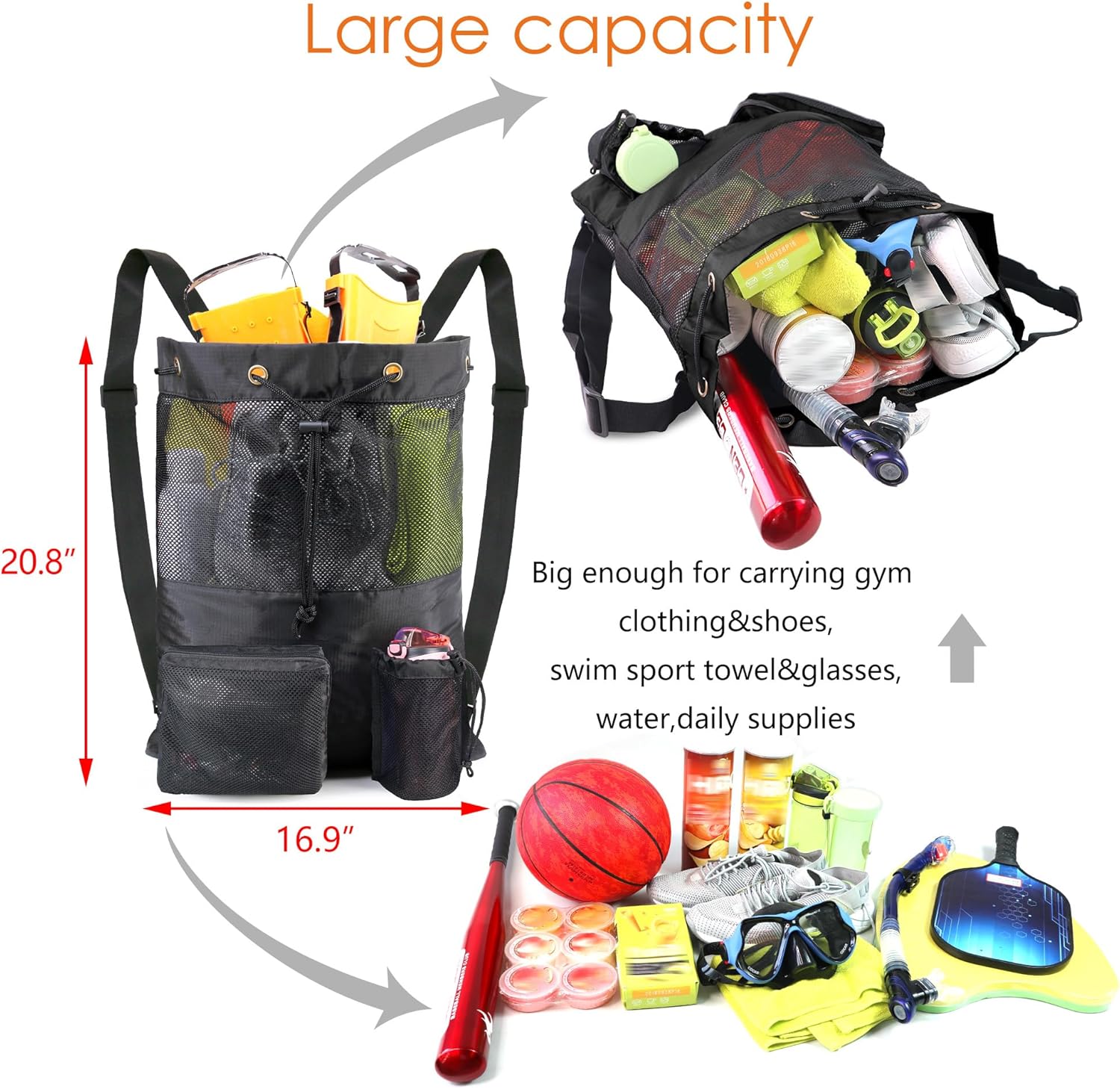 BeeGreen Gym Bags for Men Women Mesh Drawstring Backpack for Swim Sports Workout Gear Gifts for Swimmers & Basketball Bag Drawstring Backpack Mesh