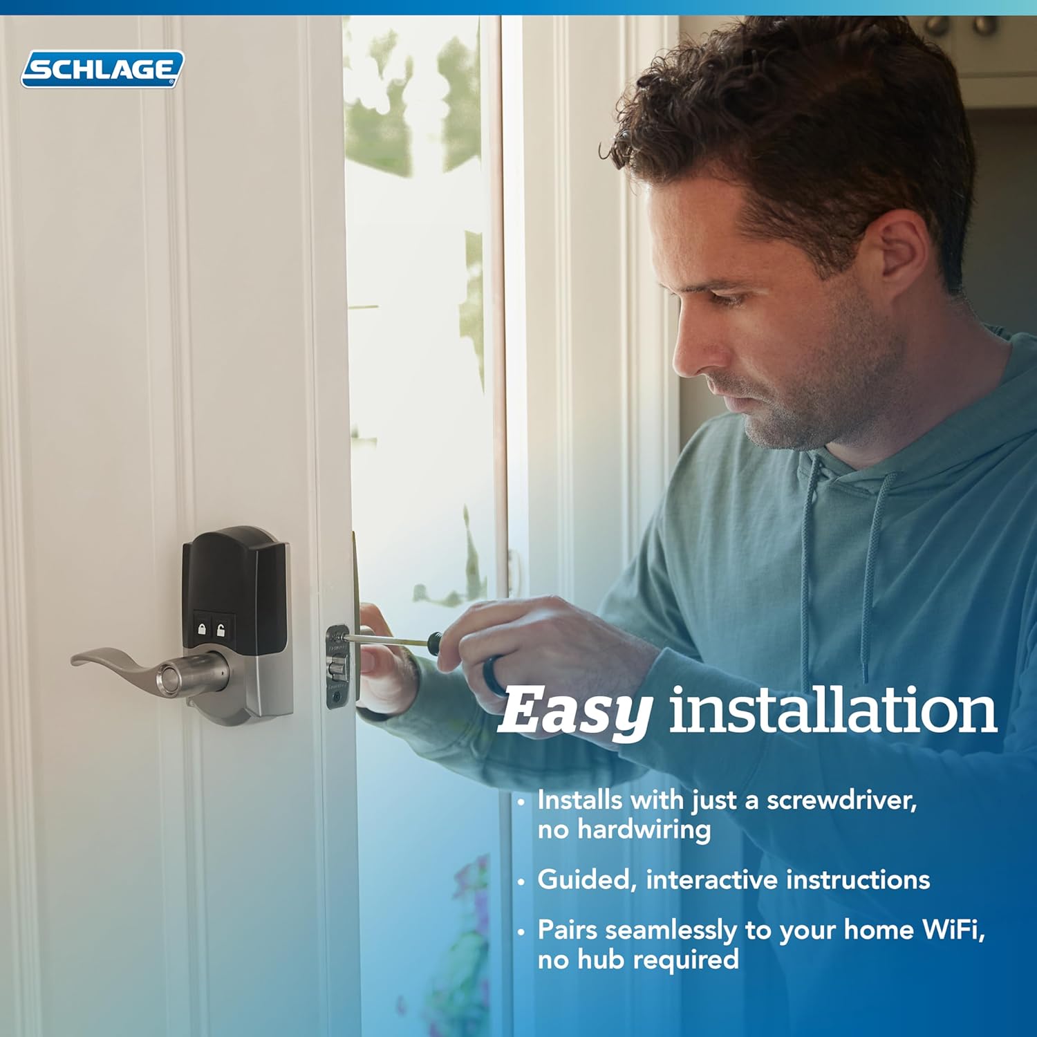 Schlage FE789WB CAM 622 Acc Encode WiFi Accent Lever Smart Lock, cerradura de puerta con pantalla táctil de entrada sin llave con borde Camelot,