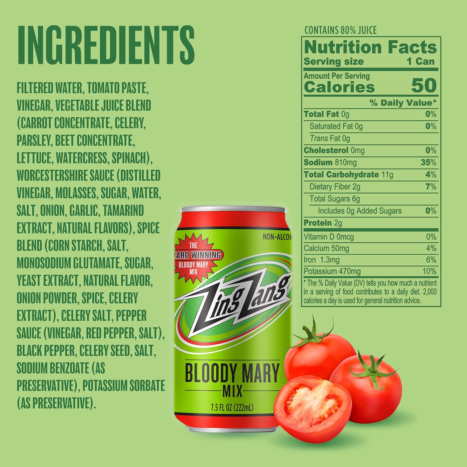 Zing Zang Bloody Mary Mix, mezclador de cóctel sin alcohol con una mezcla de jugo de siete verduras y especias de sabor audaz, latas de 7.5 onzas