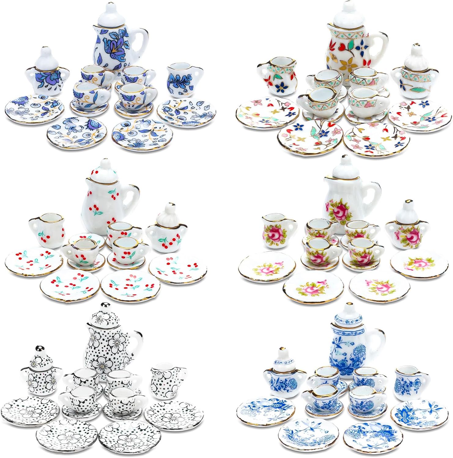 Shappy 90 piezas 1 12 escala casa de muñecas miniatura porcelana taza de té de Navidad incluye mini patrón flor patrón tetera taza platos para casa