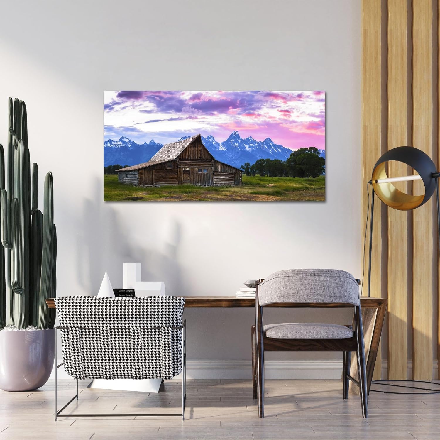 Nachic Wall Grand Teton – Lienzo decorativo para pared, diseño vintage de granero al atardecer, pintura del parque nacional de EE. UU., póster de