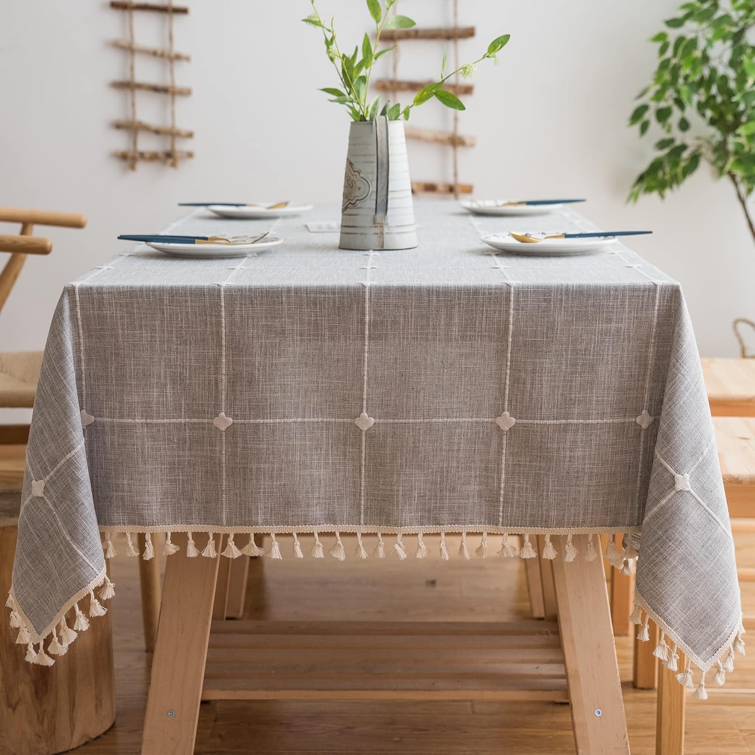 Pahajim – Mantel rectangular de peso de lino y algodón, resistente al polvo, para fiestas, para la cocina, para cenas