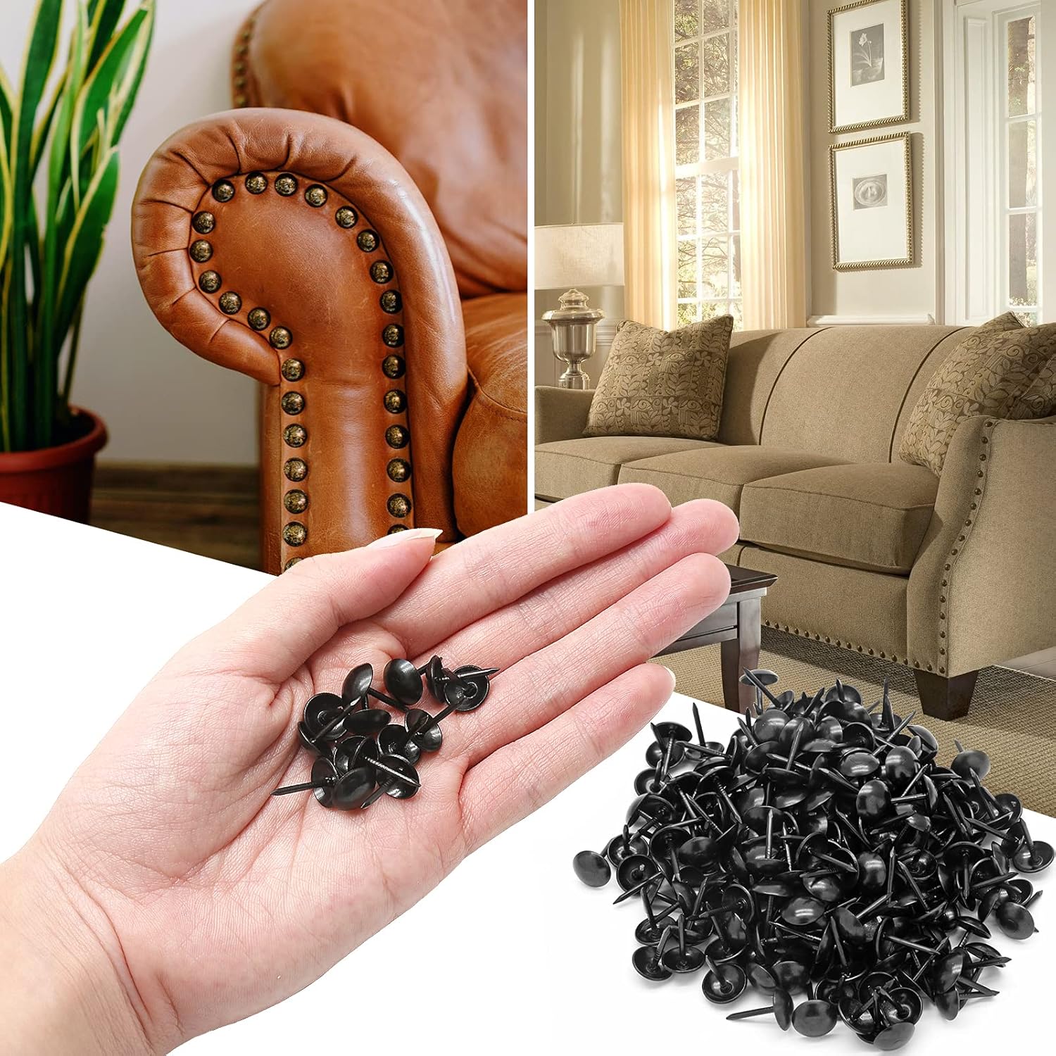 200 tachuelas decorativas de metal para el pulgar, tachuelas vintage de 27 x 12 pulgadas, tachuelas de tapicería resistentes para sofá, muebles,