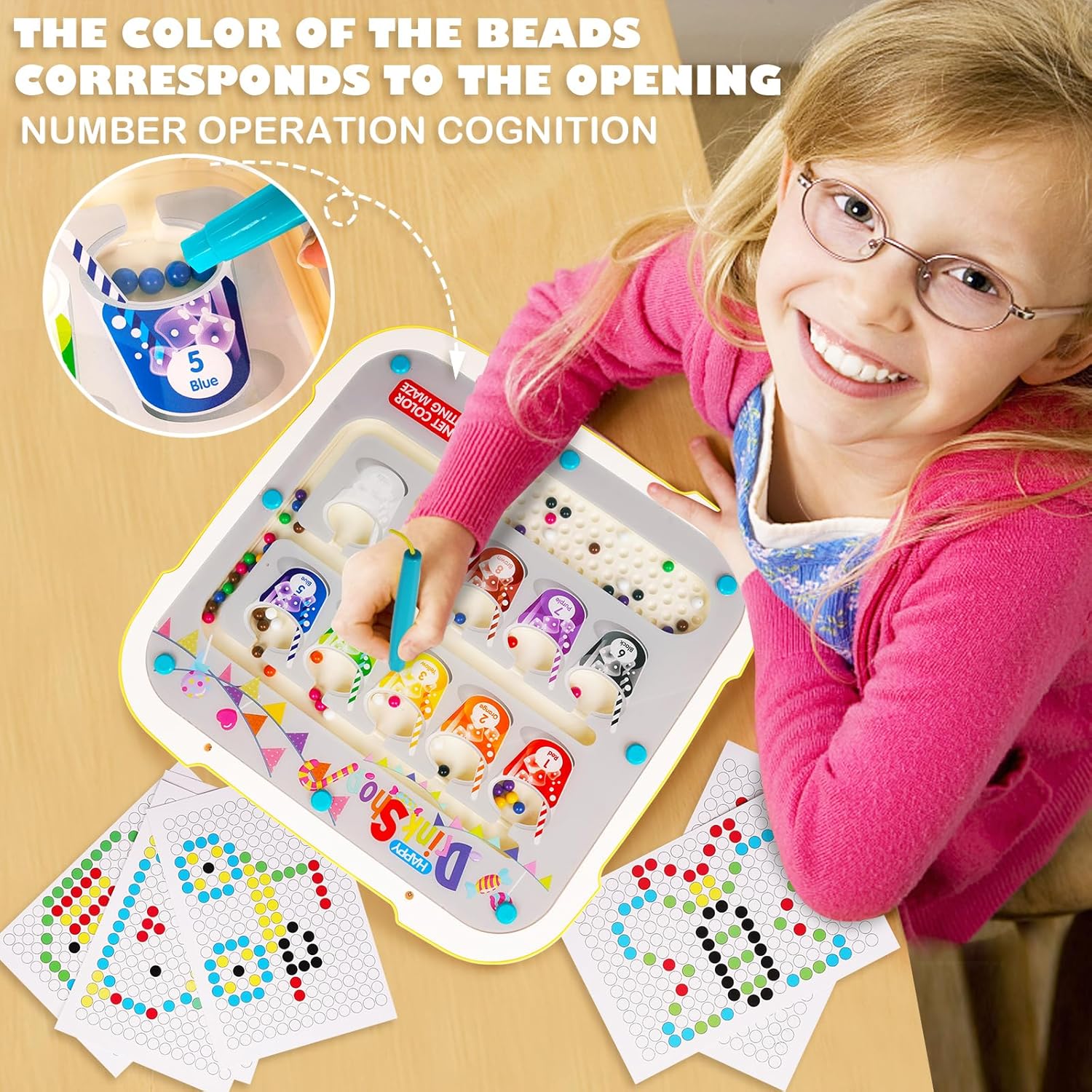 Tablero de dibujo magnético 2 en 1 y laberinto magnético de color y números, tablero de rompecabezas Montessori de aprendizaje a juego de colores,