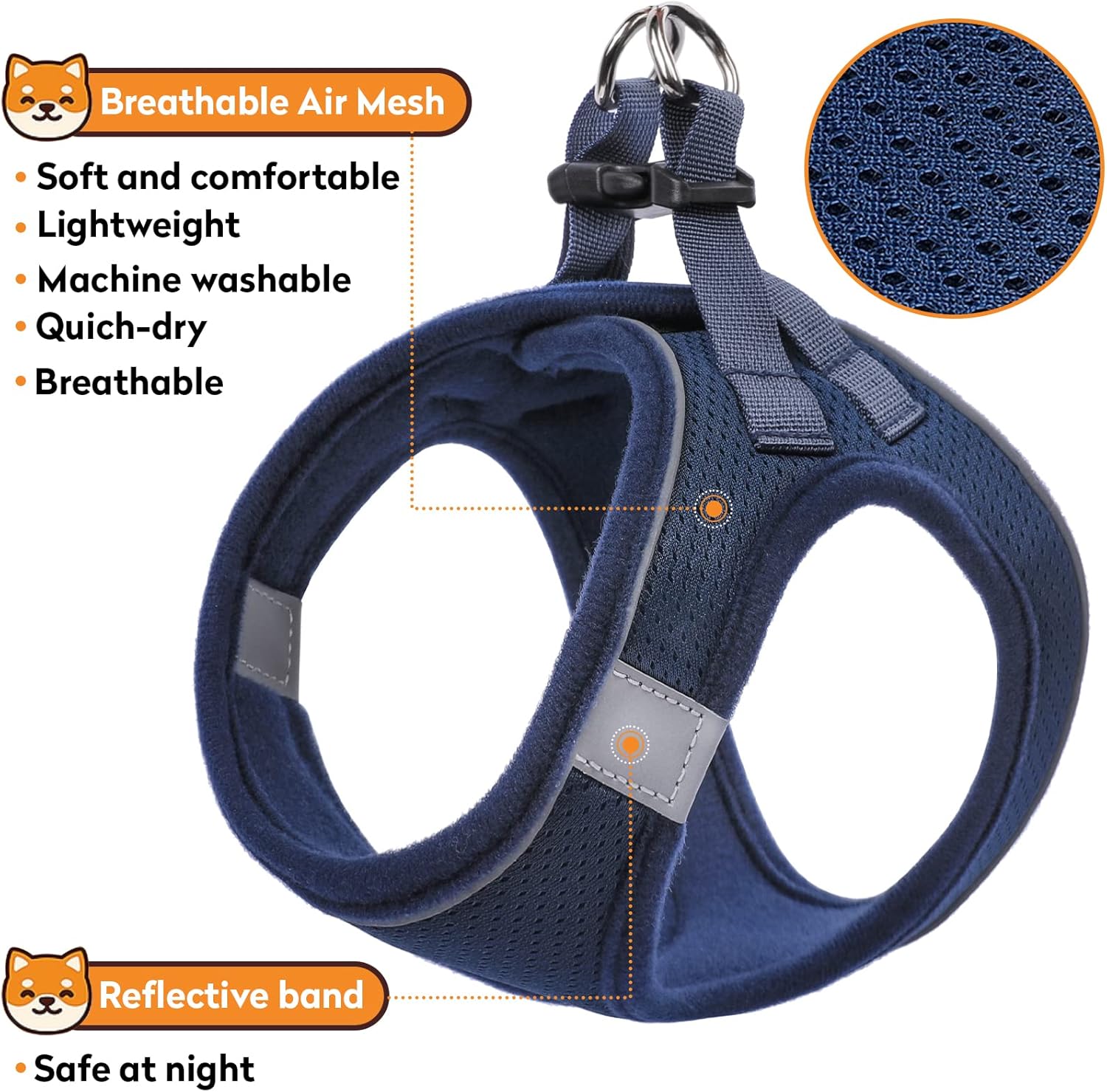 Arnés para perro con correa, arnés reflectante sin tirones para mascotas con 1 clips para correa, chaleco ajustable suave acolchado para perros