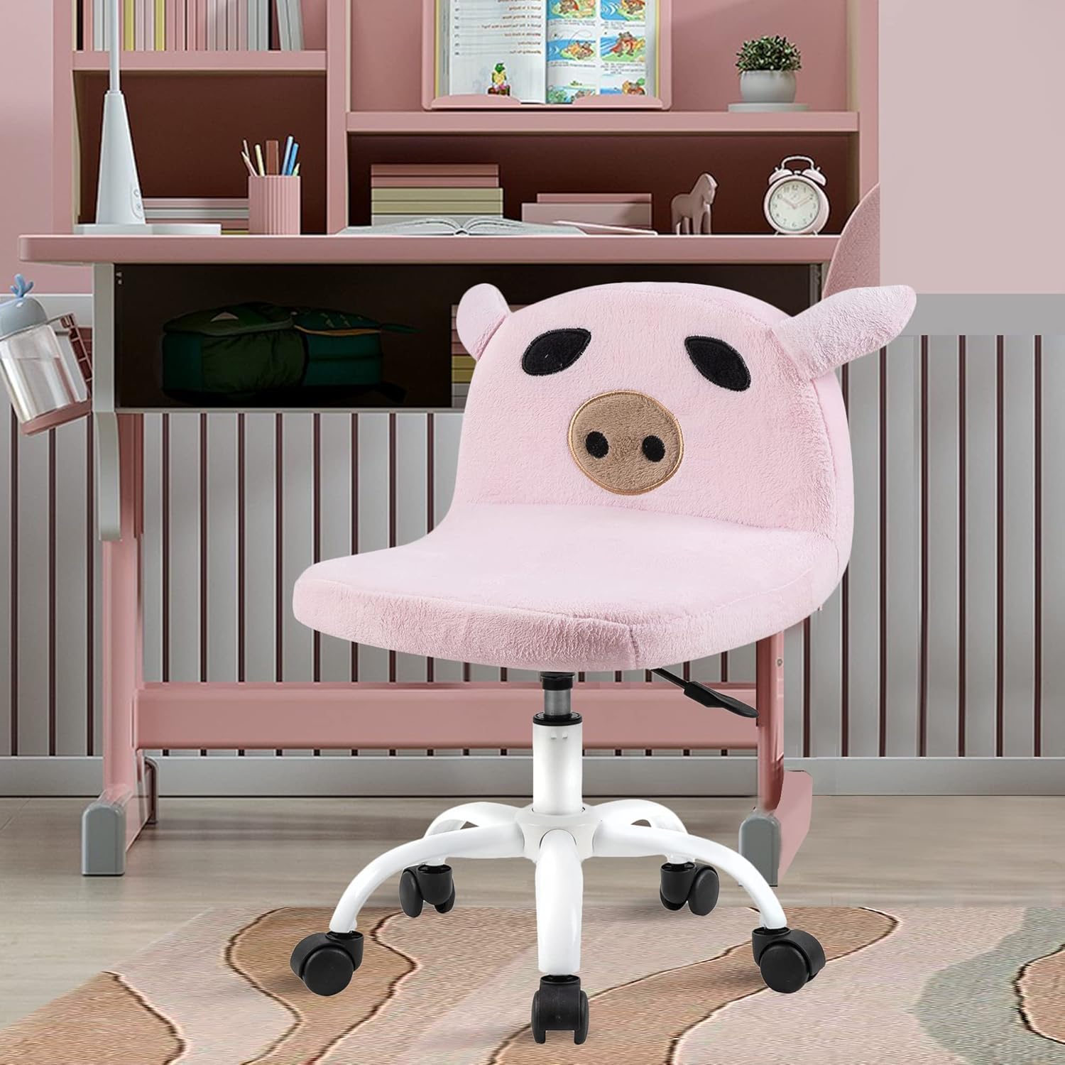 LEEJAY Silla de escritorio mullida para niñas adolescentes  Silla de computadora de niña elegante con base de metal blanco  Silla ergonómica
