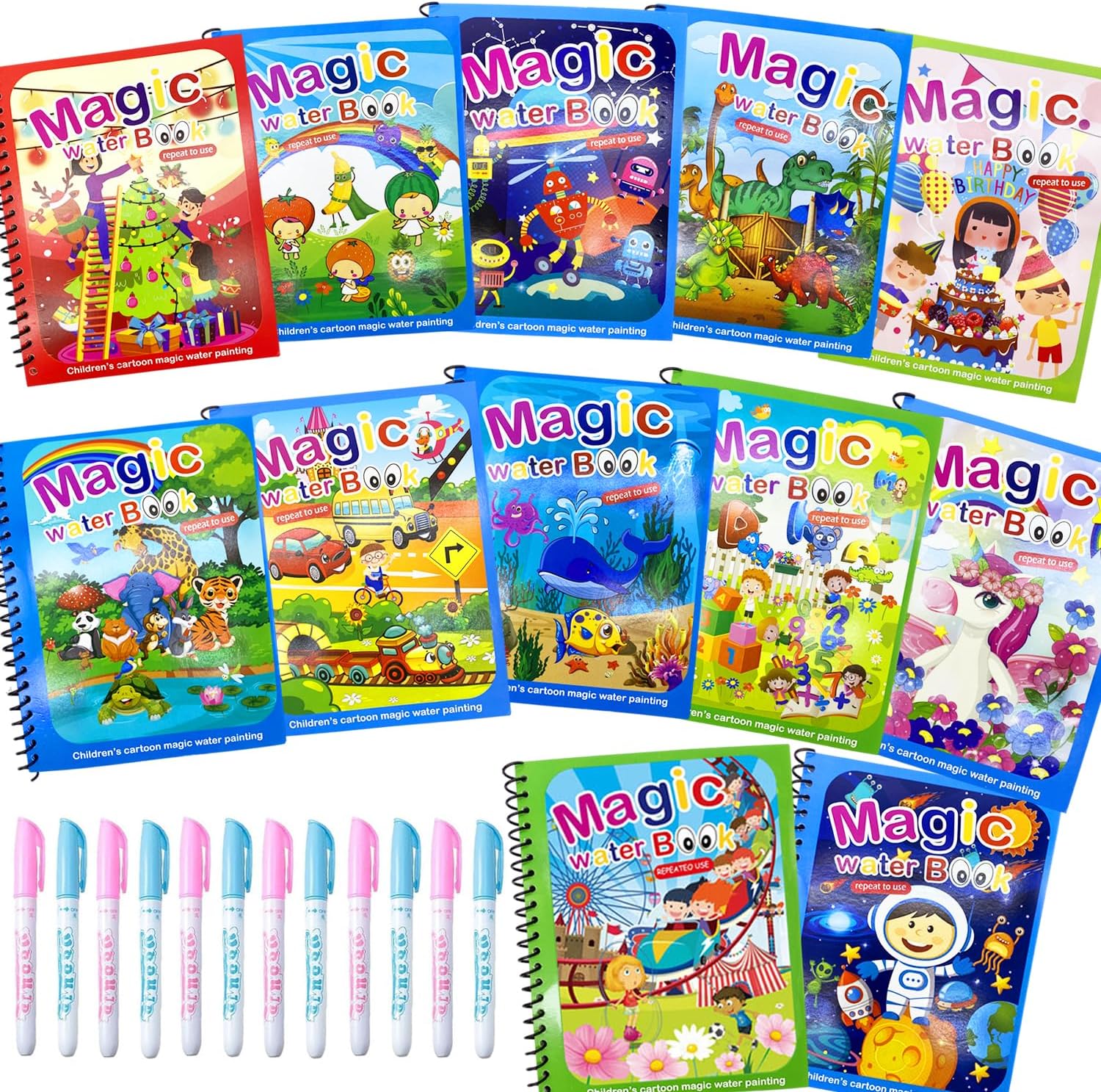 Dduolammng Paquete de 12 libros para colorear de agua, juguetes de garabatos de agua, libro de pintura al agua reutilizable para niños pequeños,