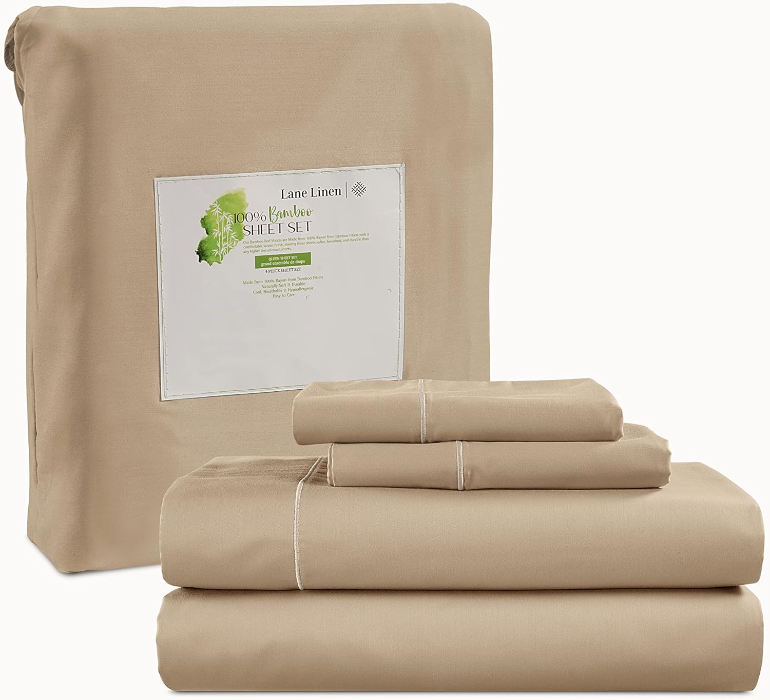 LANE LINEN Juego de sábanas de bambú tamaño matrimonial, 100 % rayón de bambú, juego de sábanas lujosamente suaves, transpirables y refrescantes,