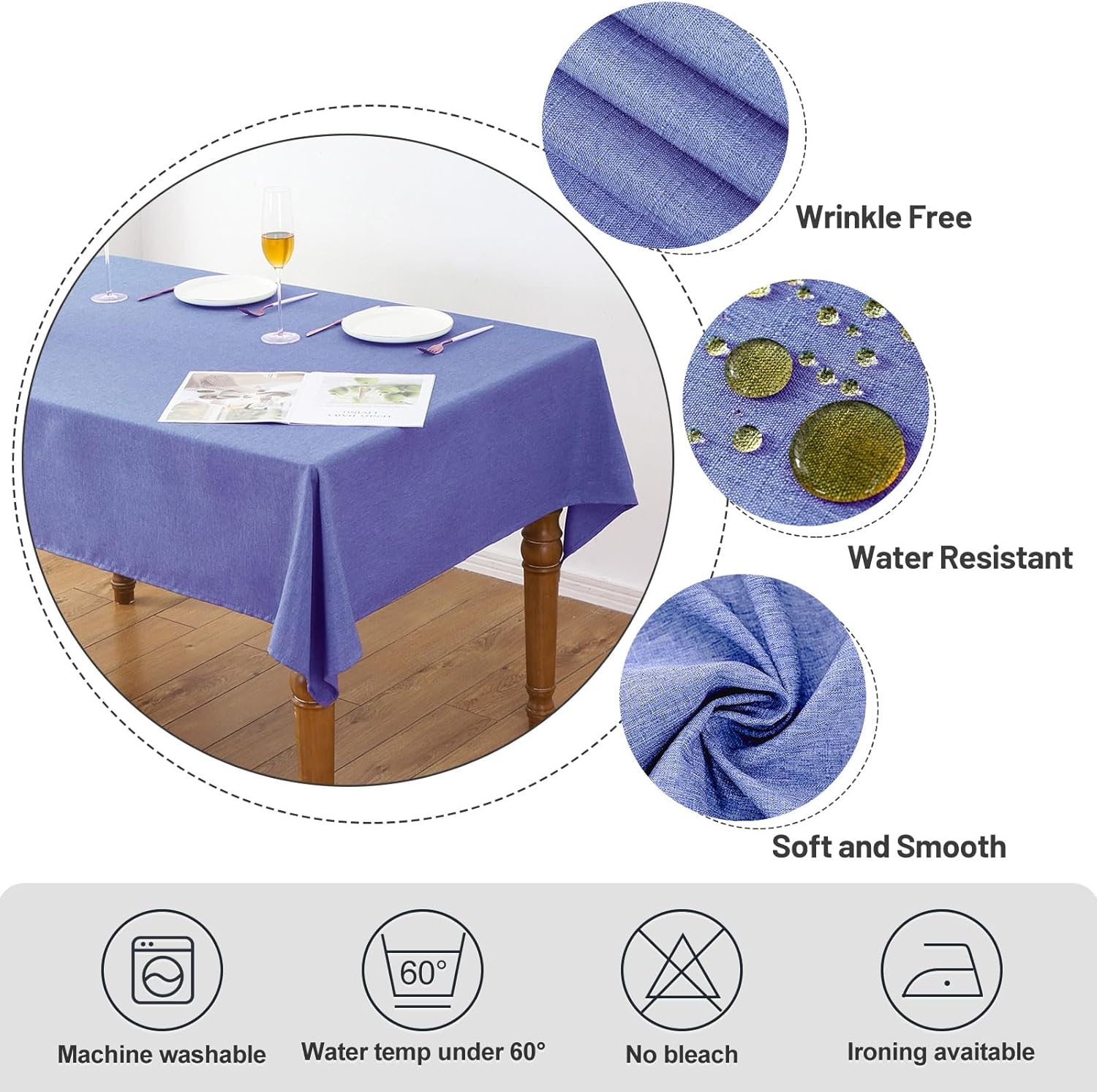 Mantel rectangular de tela texturizada de 60 x 104 pulgadas, mantel impermeable de otoño, mantel de poliéster sin arrugas, mantel de cocina y