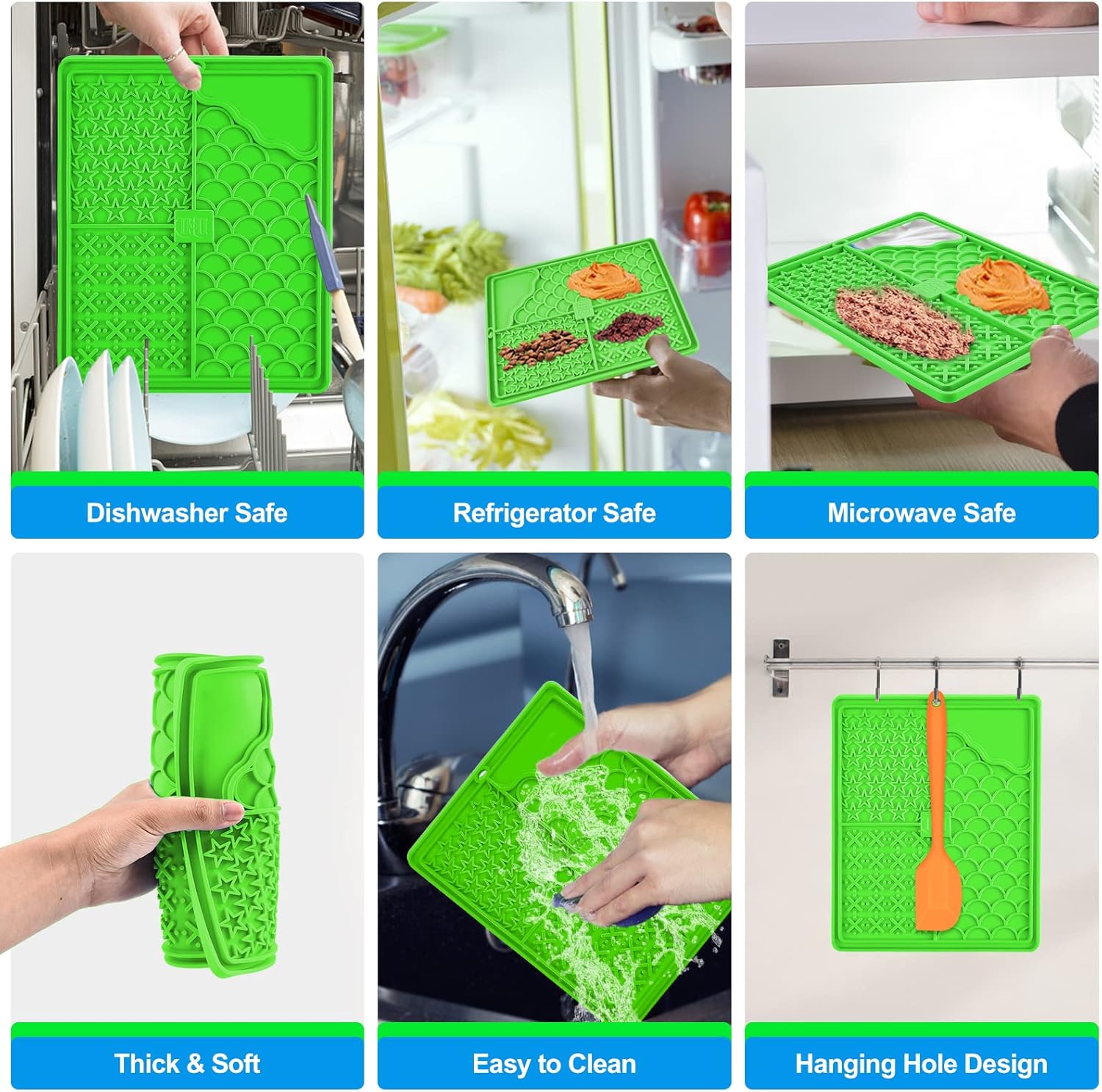CIICII Tapete grande para lamer perros y gatos, tapete de silicona para lamer perros de 10.3 x 8.3 pulgadas con ventosas (tapete verde para lamer