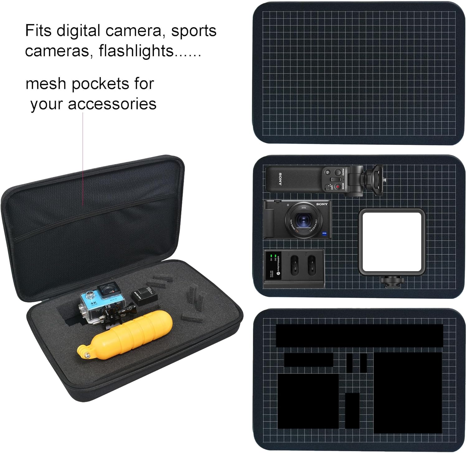 Bestshoot – Funda de transporte grande con funda protectora de espuma personalizable para cámara deportiva SJCAM Monopole Accesorios Yi 4K LCD SD