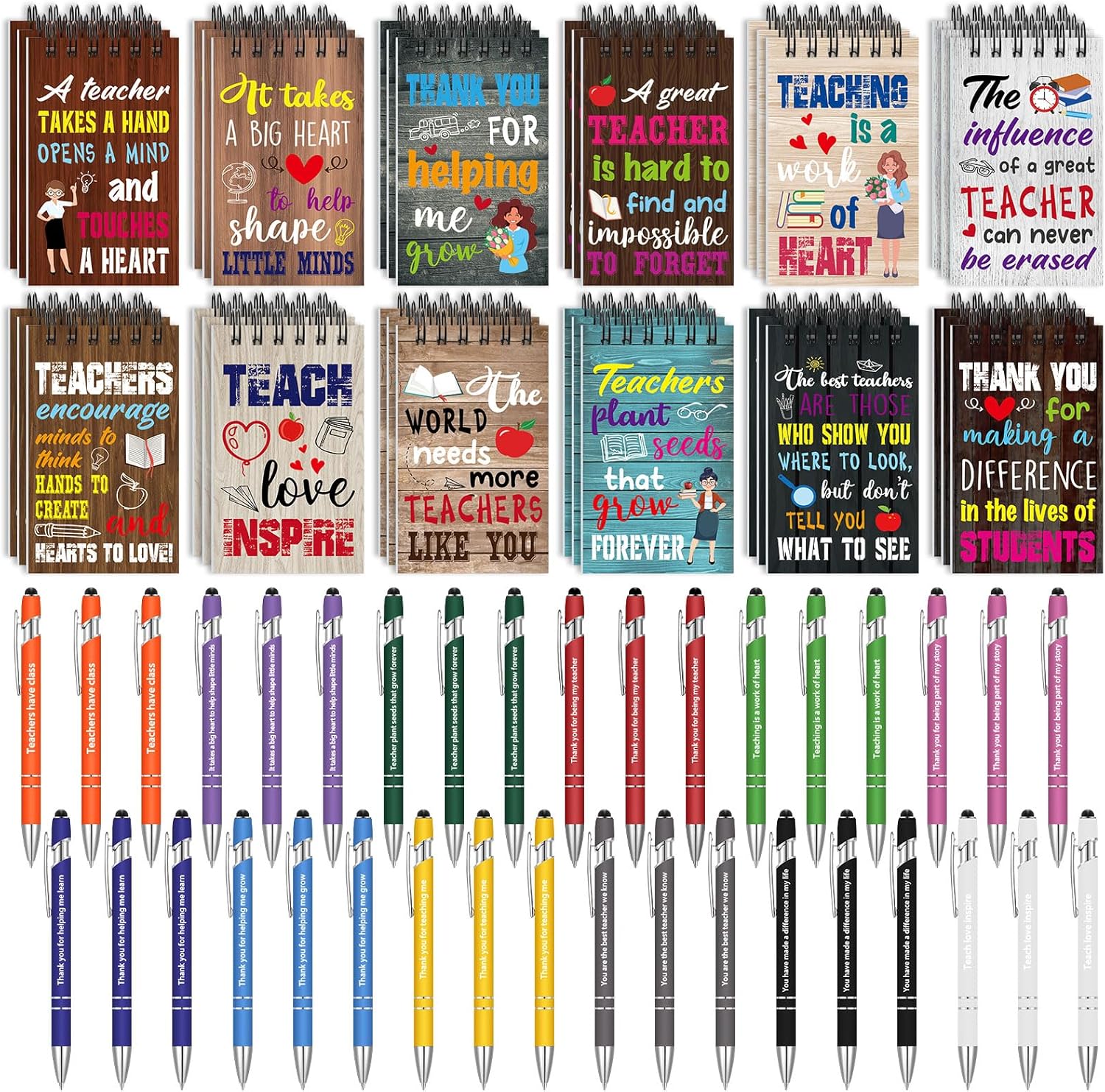 Juego de 72 piezas de regalos de agradecimiento para profesores, bolígrafos para profesores, cuadernos motivacionales, blocs de notas inspiradores,