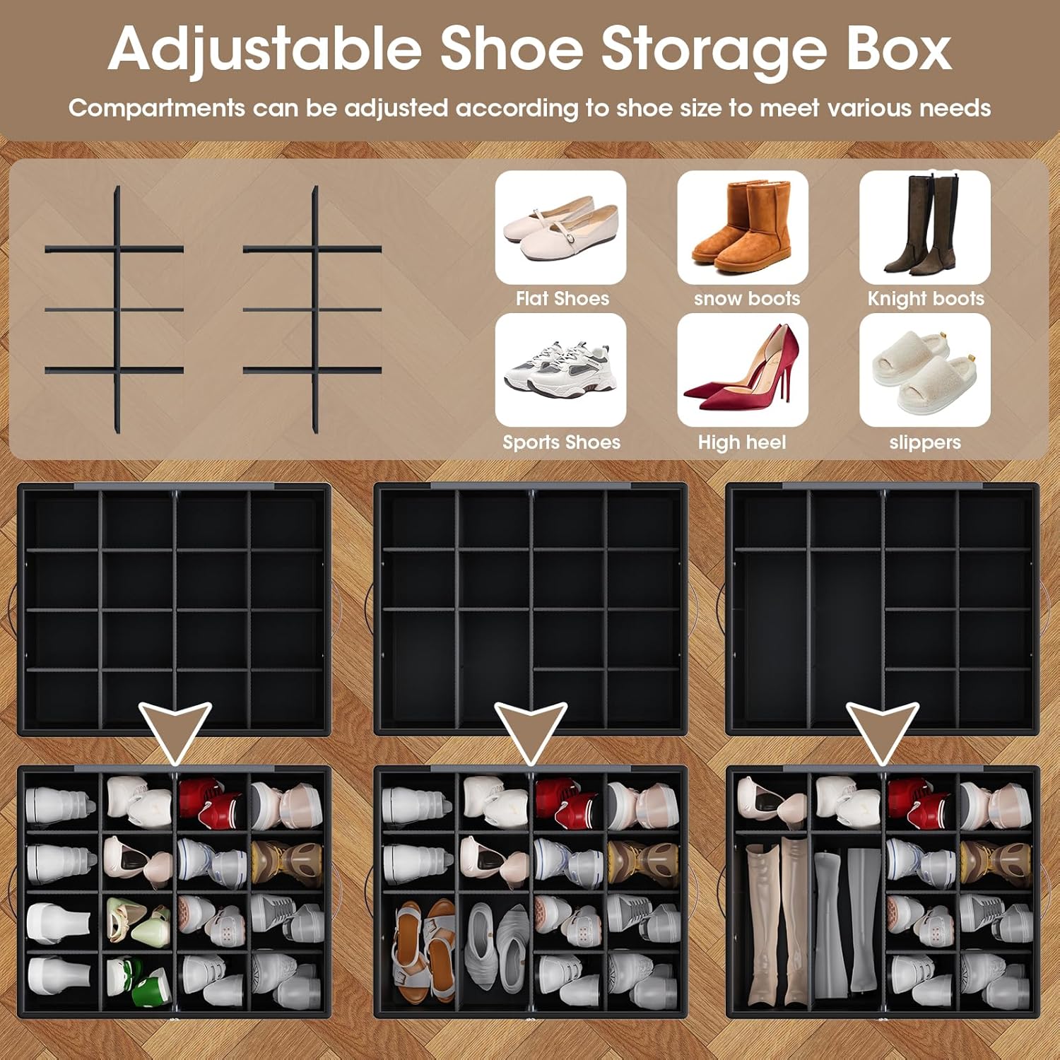Gattlukd Organizador de zapatos para armario, se adapta a hasta 16 pares, contenedor de almacenamiento grande para zapatos con cubierta