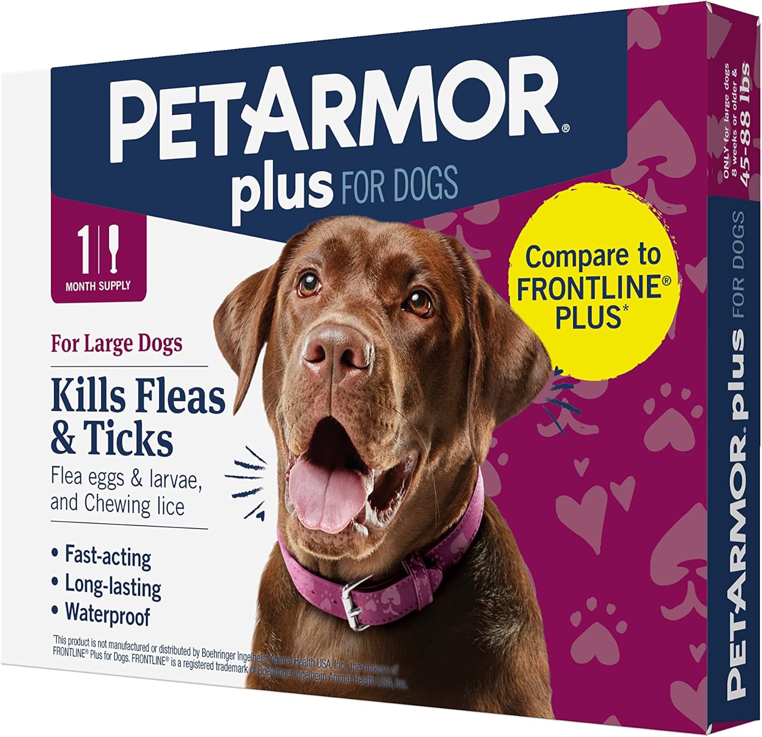 PetArmor Plus Prevención de pulgas y garrapatas para perros, tratamiento de pulgas y garrapatas de perro, 1 dosis, tópico impermeable, acción
