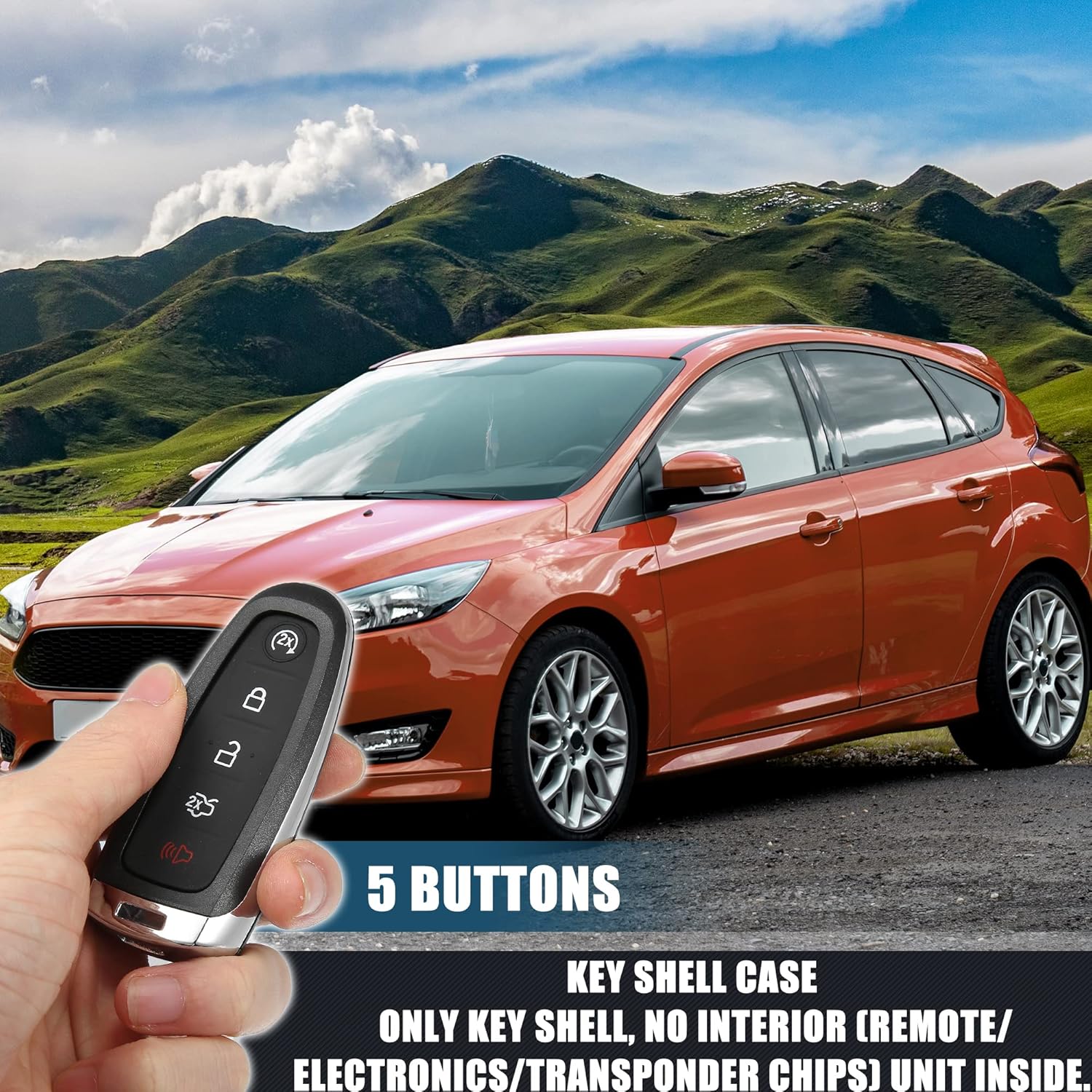 X AUTOHAUX Funda de repuesto para llavero inteligente de 5 botones, sin llave, para Ford Escape C-Max Energi Focus SE Titanium Maverick con hoja sin