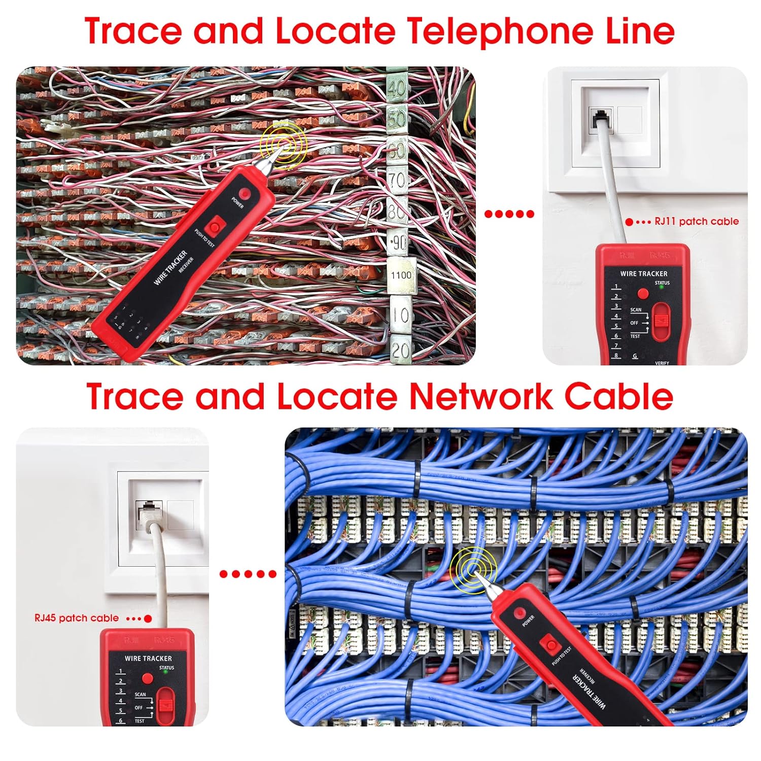 Probador de cables de red, probador de cables multifunción RJ45 RJ11 para colación de cables, colación de mantenimiento de red, prueba de línea