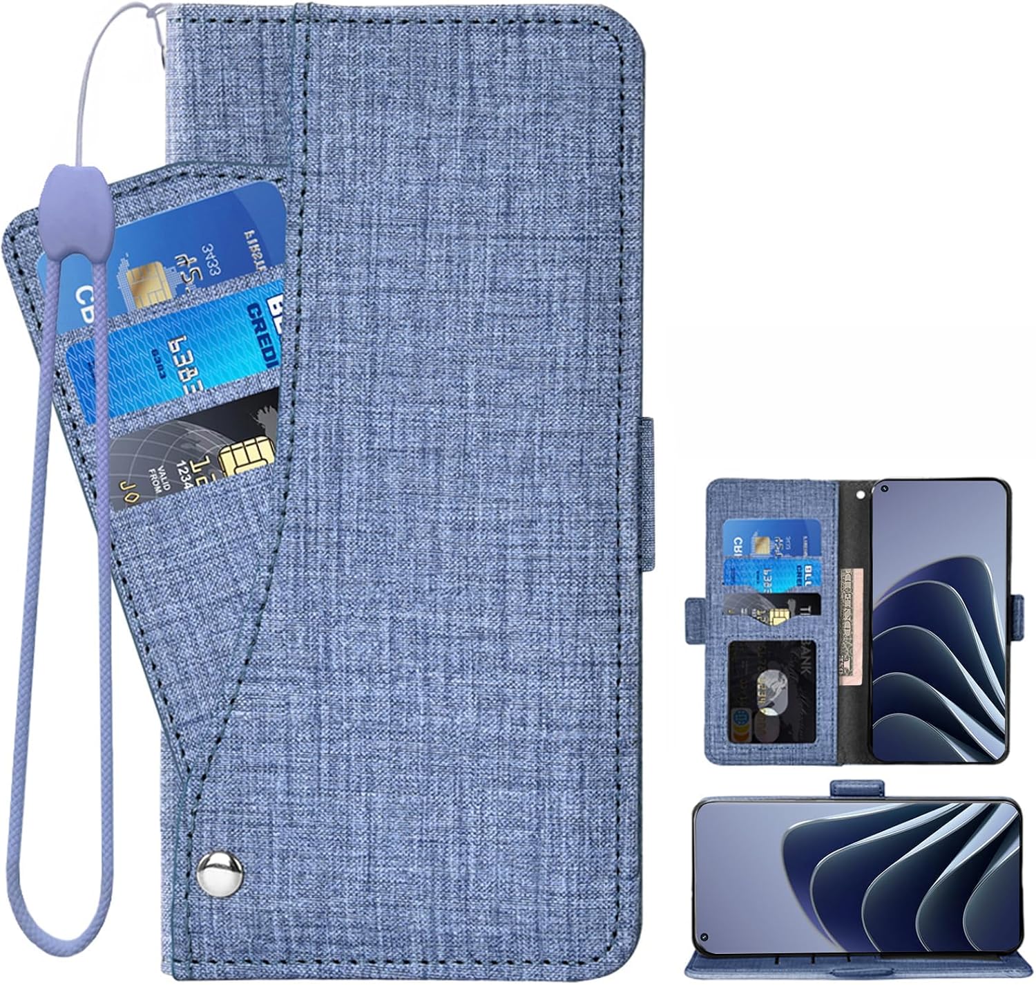Asuwish Funda para teléfono para OnePlus 10 Pro One Plus 10Pro 5G Funda tipo cartera con protector de pantalla de vidrio templado y correa para la