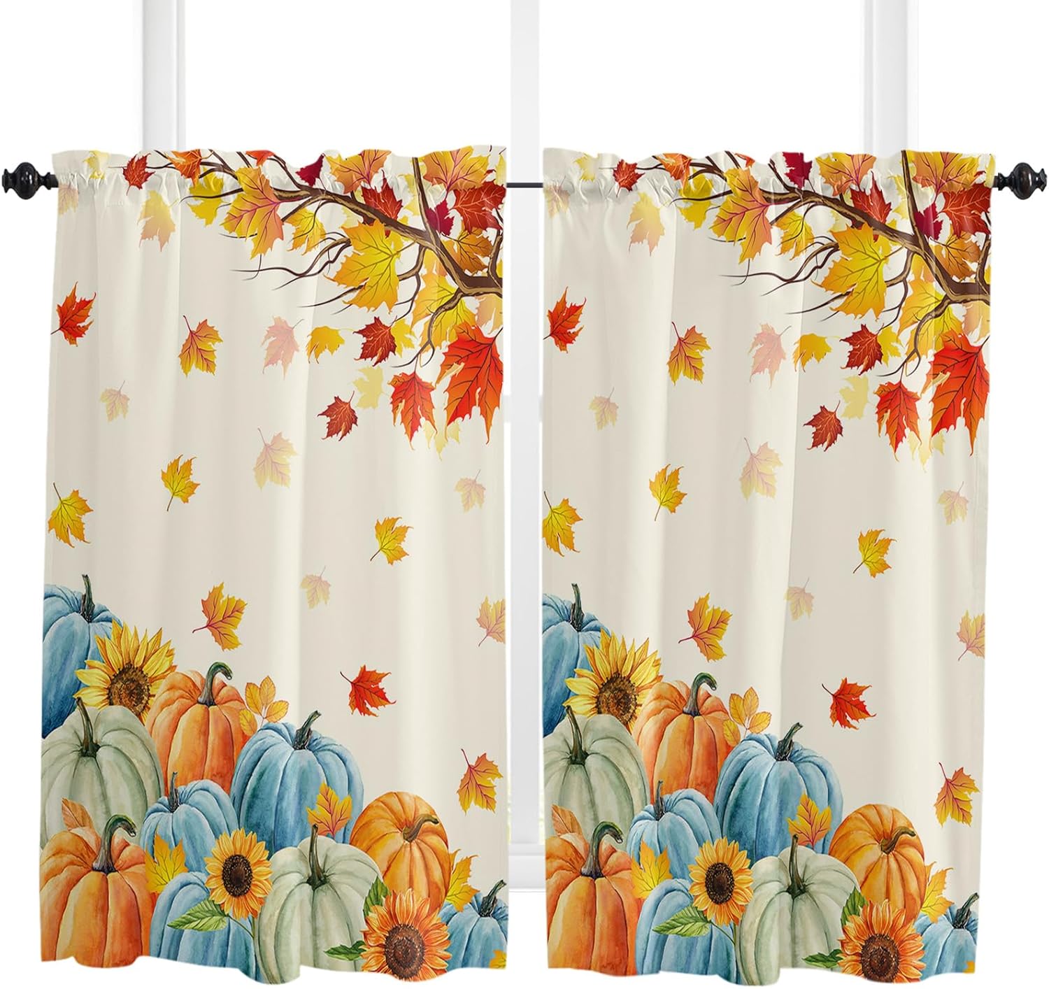 Juego de 2 paneles de cortinas de cocina de otoño de 45 pulgadas de largo, cortinas de ventana con filtro de luz, cortinas de café, cortinas con