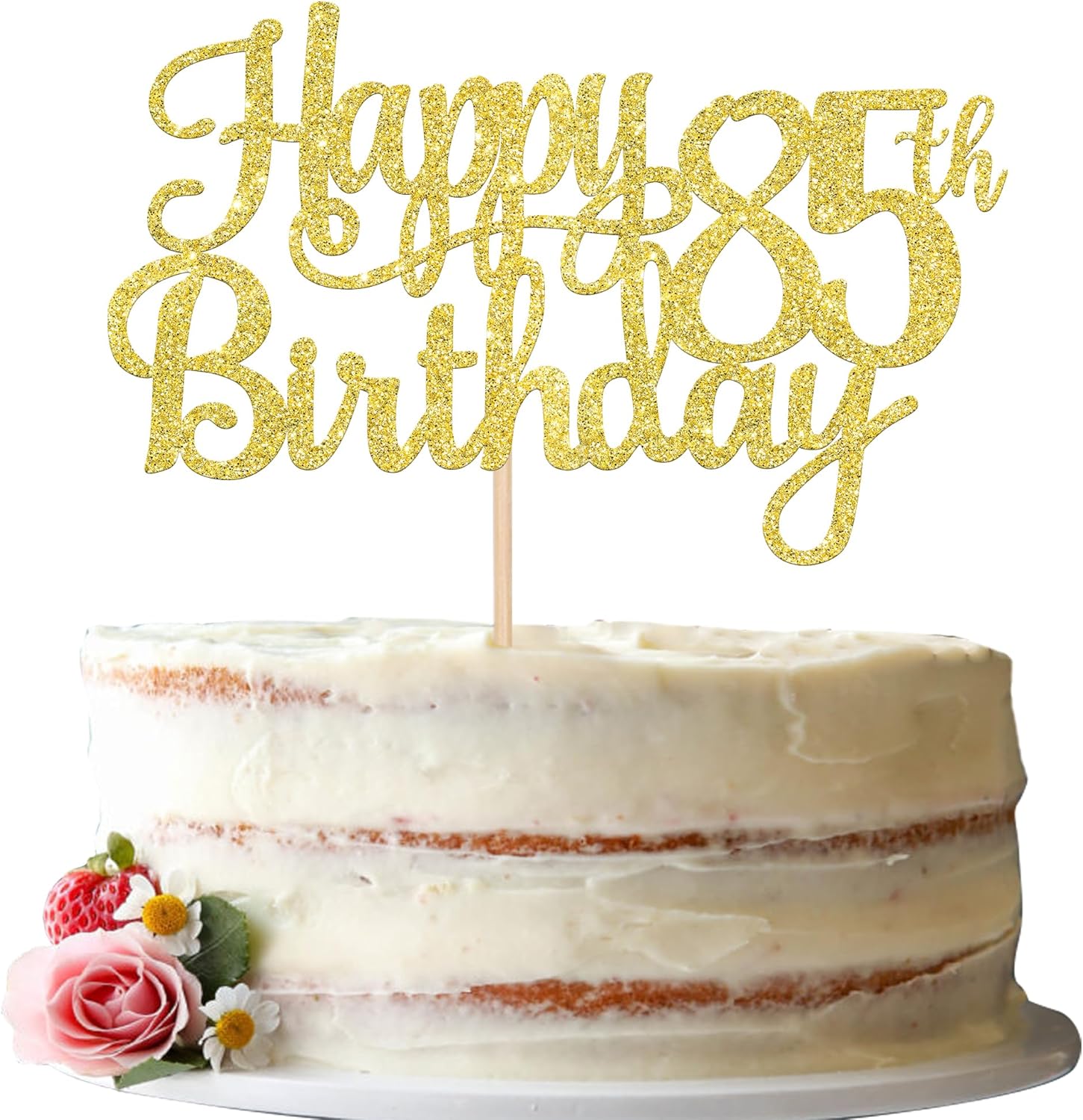 1 pieza de decoración para pastel de cumpleaños 85 con purpurina dorada y saludos a 85 años, selección de pastel de 85 años, fabulosa decoración de