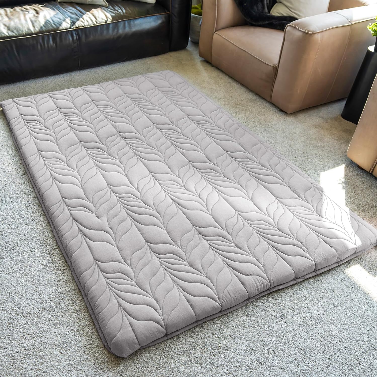 ZonLi Colchón japonés de suelo tipo futón, tamaño matrimonial, tapete de tatami enrollable grueso con funda lavable, 100% algodón, plegable y