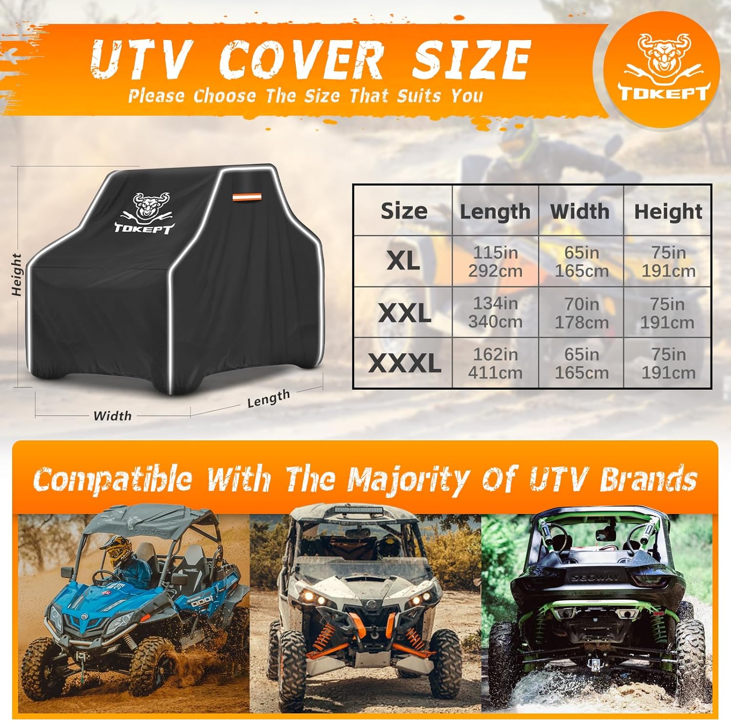 Funda UTV, impermeable, protección para todo tipo de clima, para uso al aire libre, con correas mejoradas a prueba de viento y rejillas de