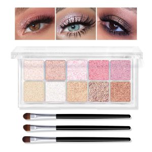 KYDA Paleta de sombra de ojos con purpurina de 10 colores, sombra de ojos de lentejuelas brillantes, sombra de ojos en polvo de perlas brillantes, KYDA Paleta de sombra de ojos con purpurina de 10 colores, sombra de ojos de lentejuelas brillantes, sombra de ojos en polvo de perlas brillantes,
