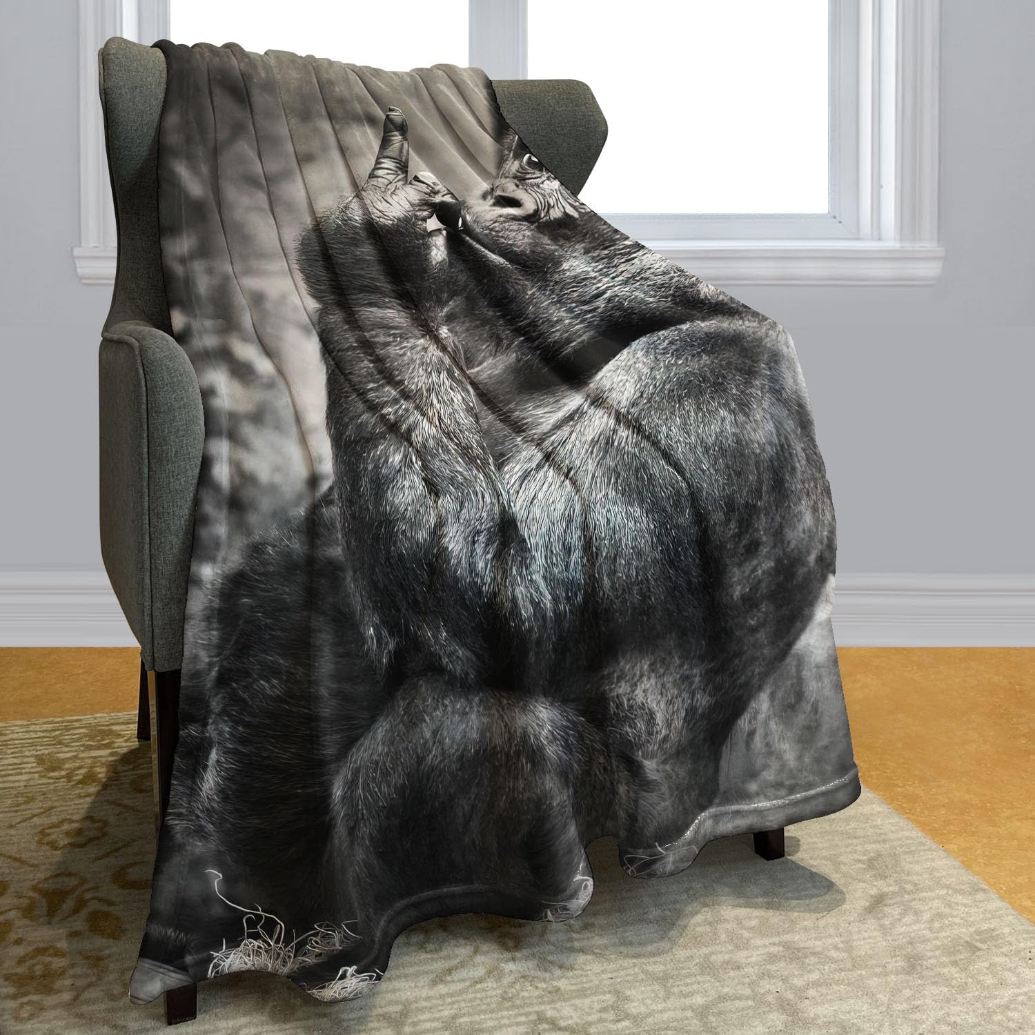 Gorilla – Manta de forro polar de orangután con diseño de animales divertidos para sofá y cama, 60 x 80 pulgadas