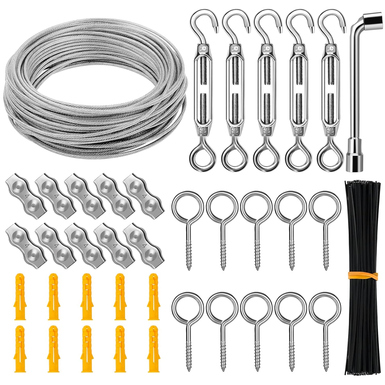 CGBOOM – Kit de cadena de luces para colgar, cable de acero inoxidable de 18 pulgadas, cuerda de alambre recubierta de 98 pies con tensores y