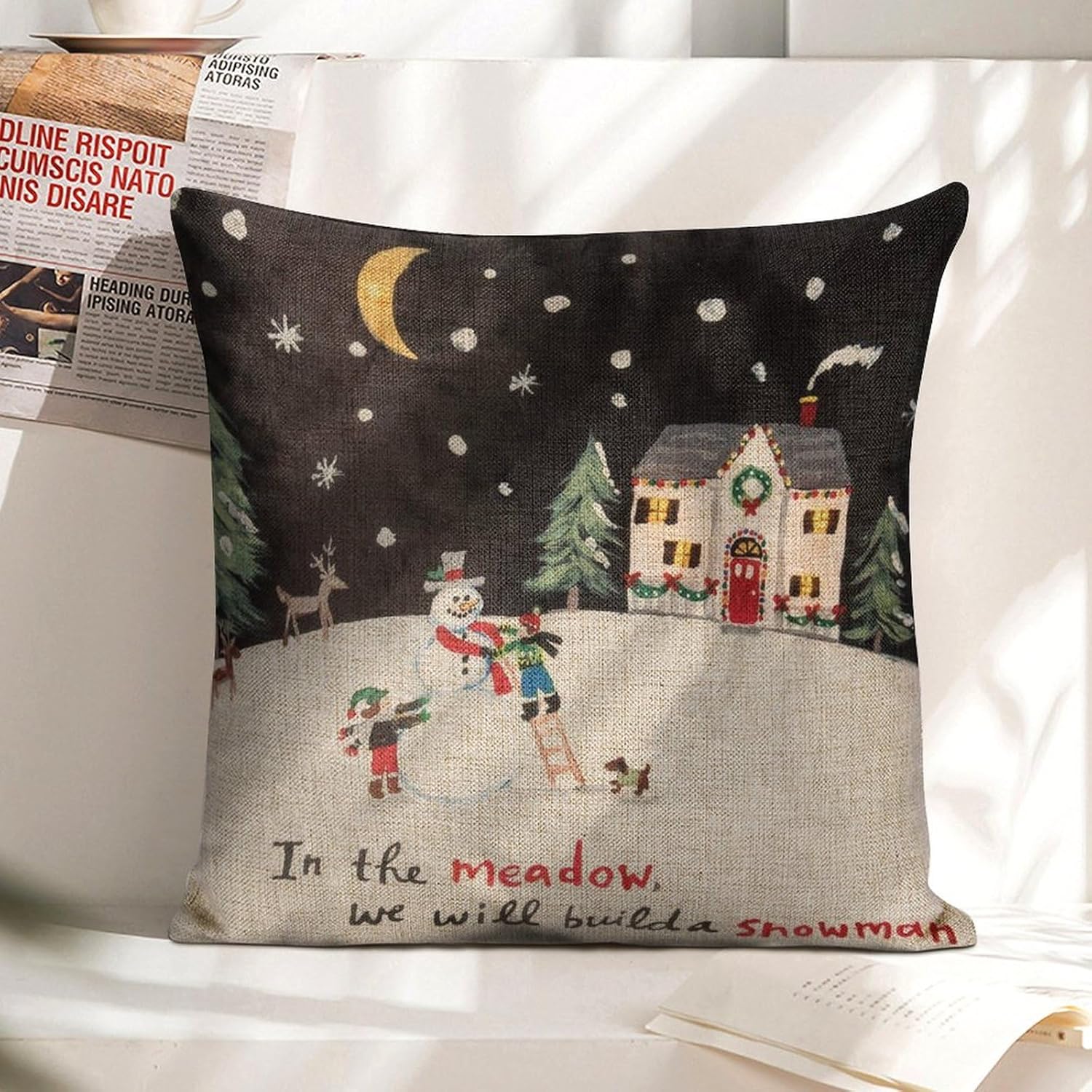 Funda de almohada navideña con diseño de muñeco de nieve de 18 x 18 pulgadas, para sofá, decoración de otoño y Acción de Gracias, para el hogar